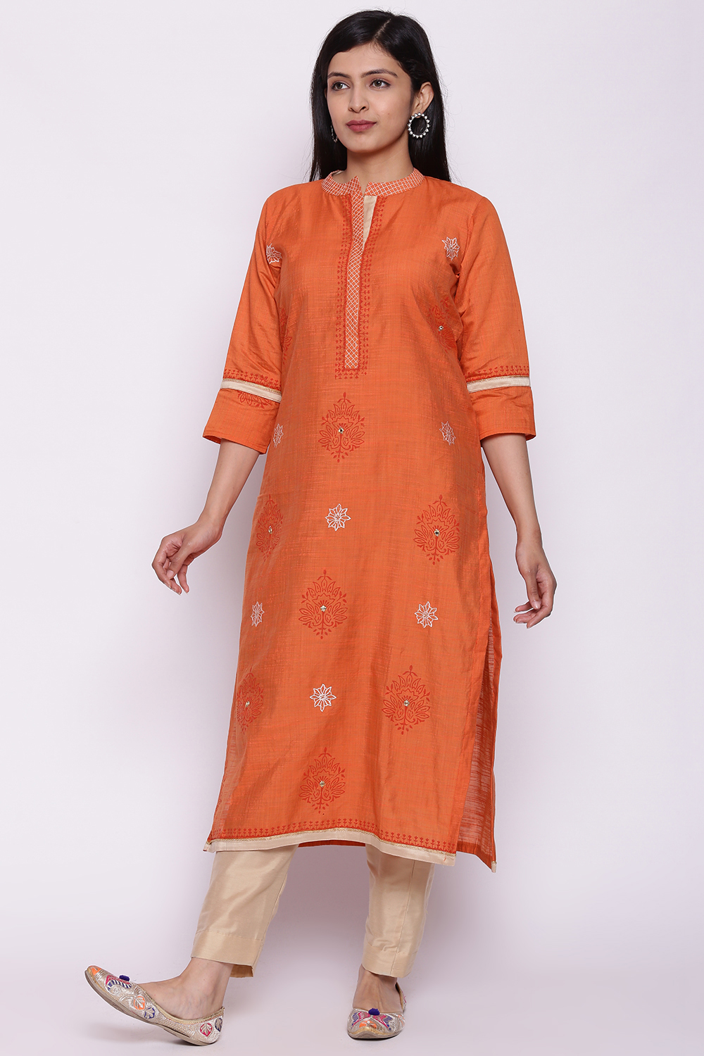 Off White Silk Blend Hand Embroidered Unstitched Suit Set image number 5