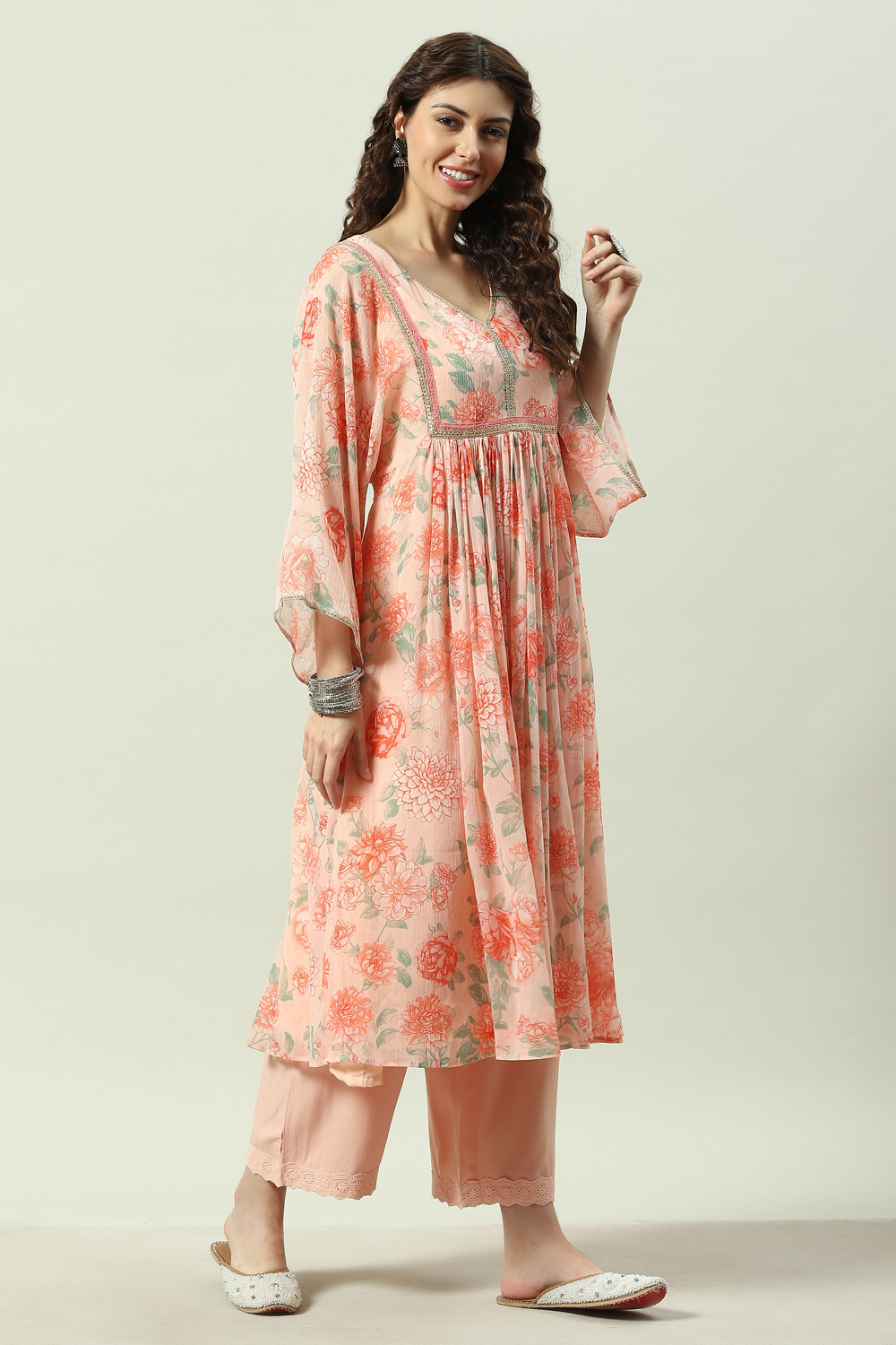 Sea Green Viscose Flared Kurta Palazzo Suit Set image number 6