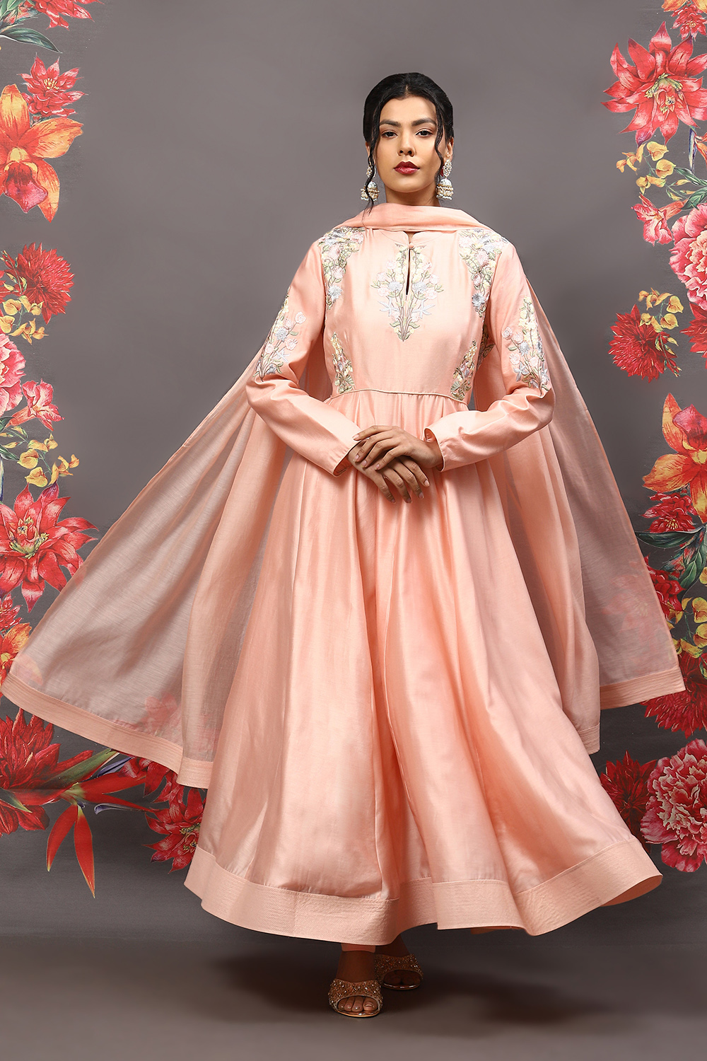 Powder Blue Cotton Blend Anarkali Kurta Suit Set image number 7