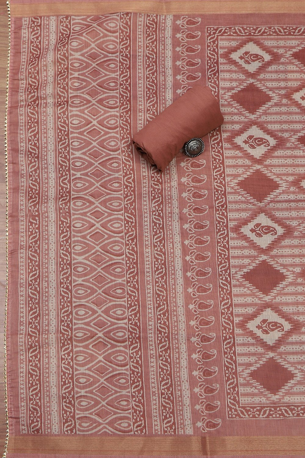 Yellow Chanderi Digital Print Unstitched Suit Set image number 3