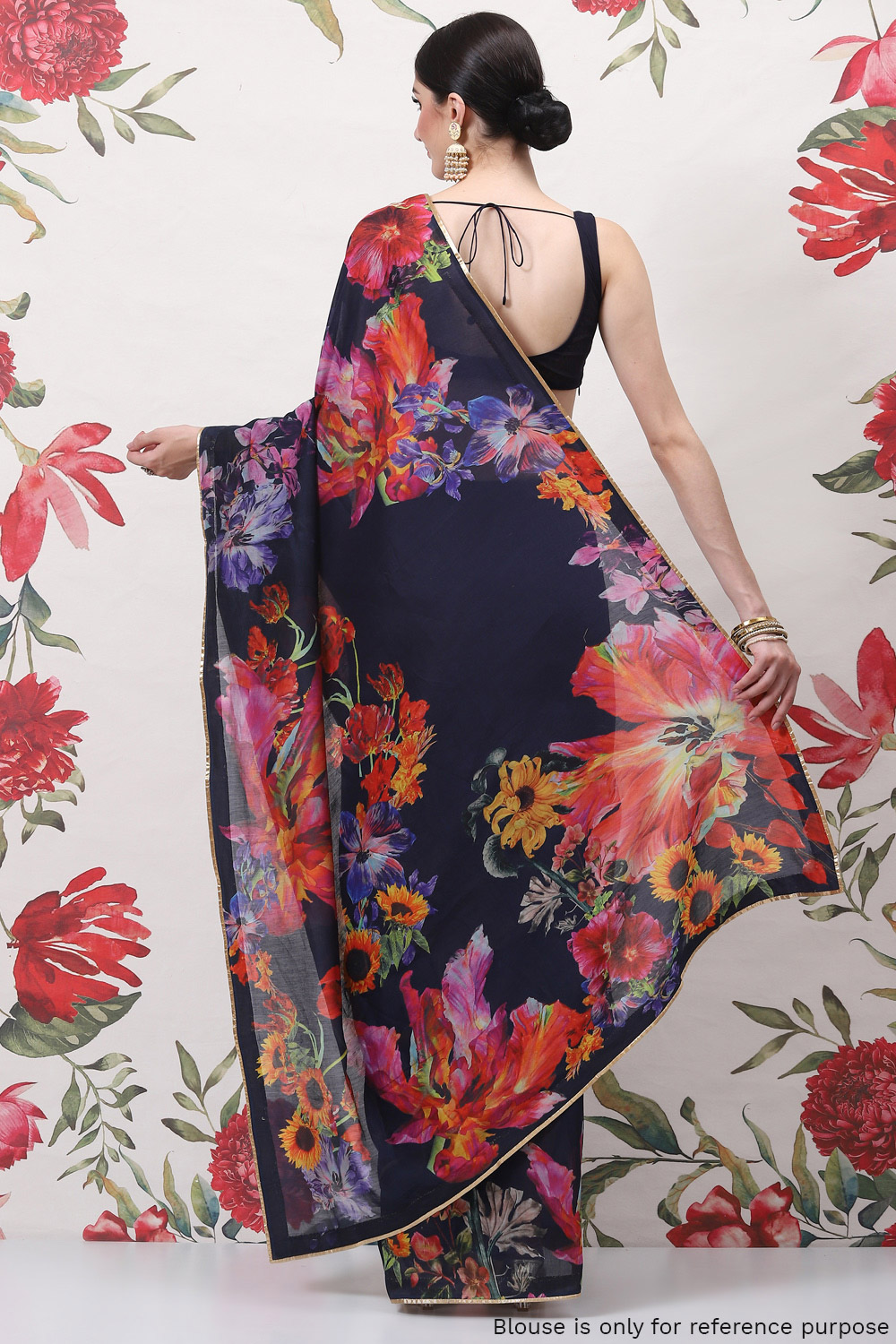 Indigo Cotton Silk Printed Saree image number 4
