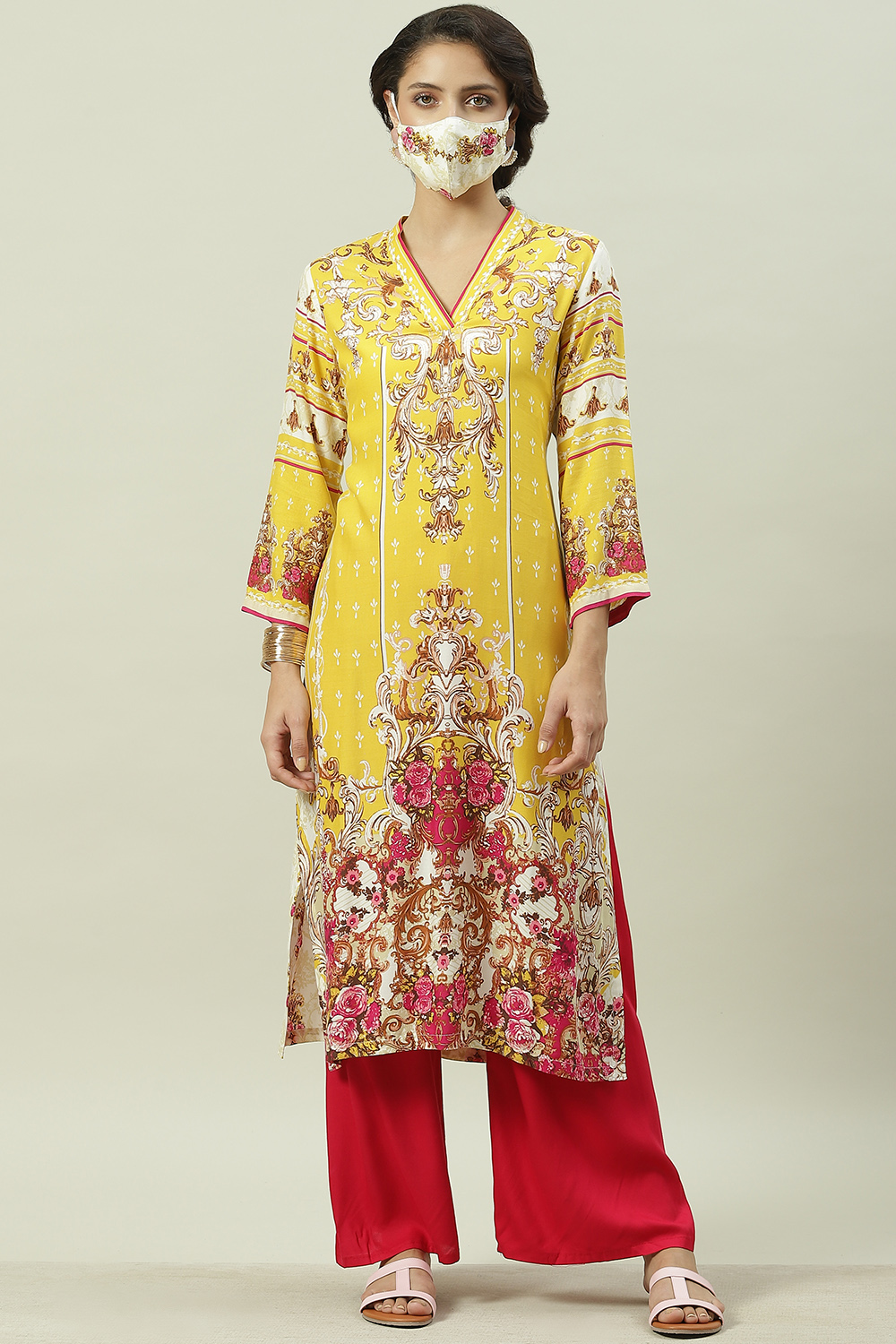 Peach Rayon Straight Printed Kurta image number 5