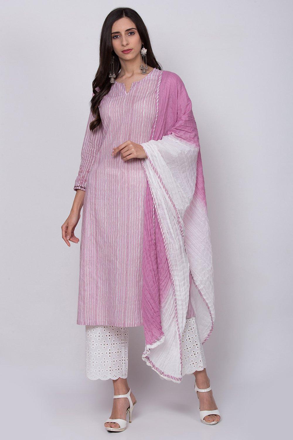 Pink Cotton A-Line Kurta Palazzo Suit Set image number 0