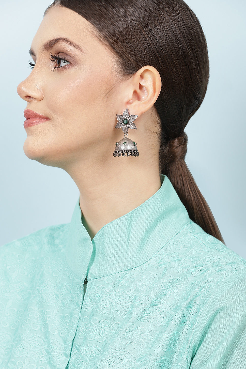 Green Oxidised Jhumkas image number 3