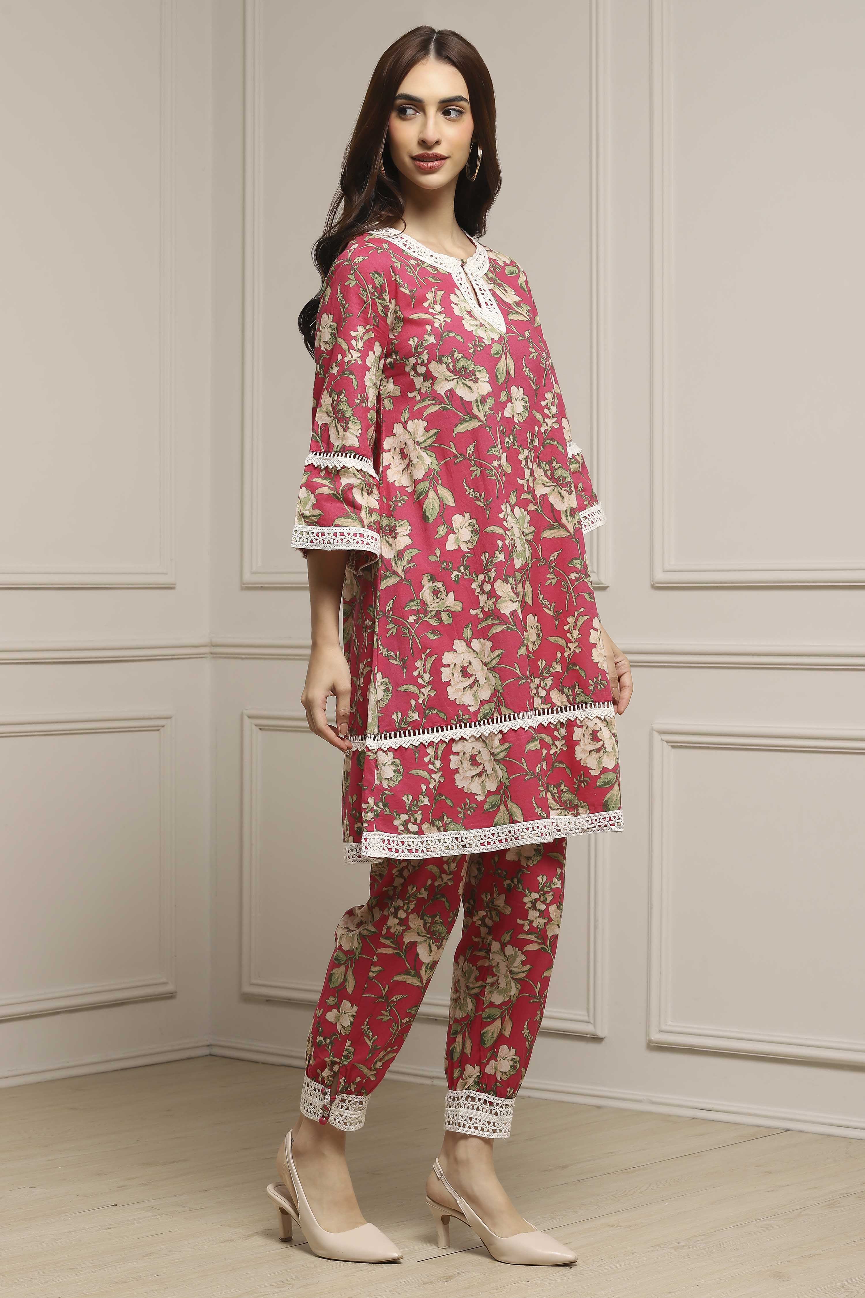 Pink Cotton Floral Straight Co-ord Set image number 5