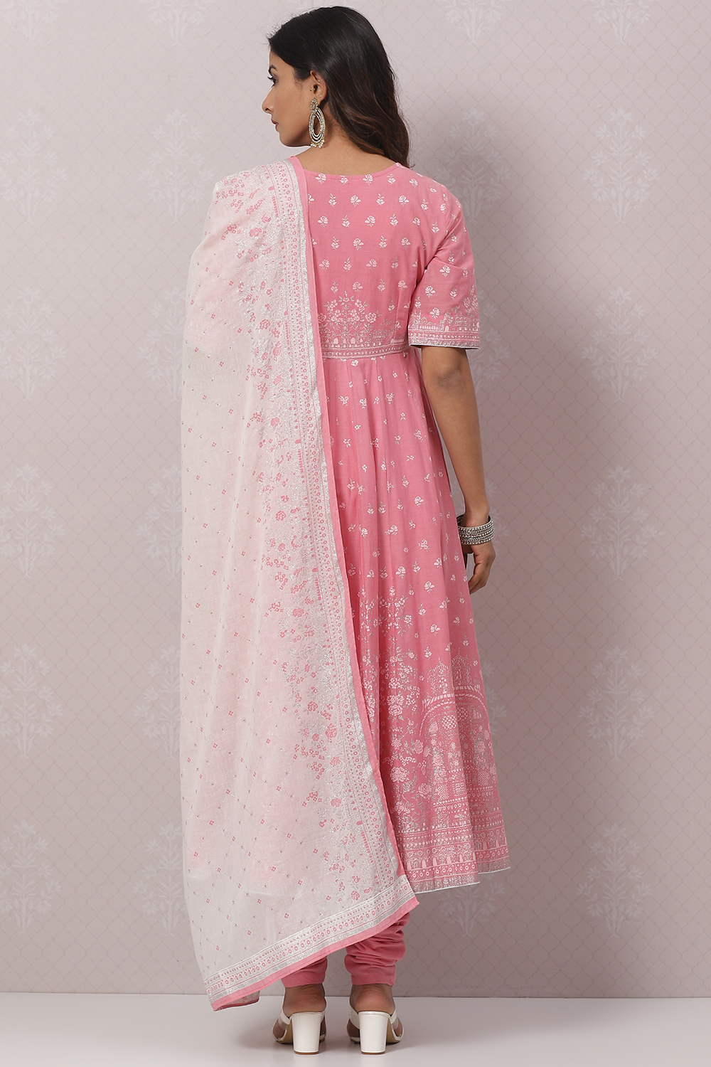 Turquoise Cotton Anarkali Kurta Churidar Suit Set image number 4