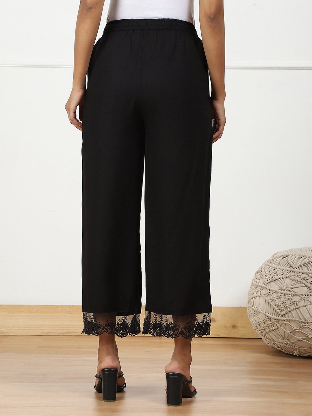 Black Rayon Regular Solid Palazzo image number 5