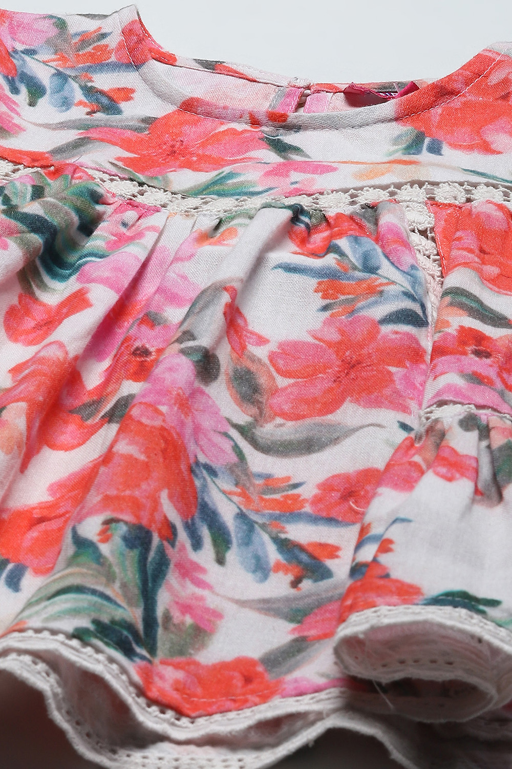 Off-White Pure Cotton Floral Print Top and Pant Set image number 1