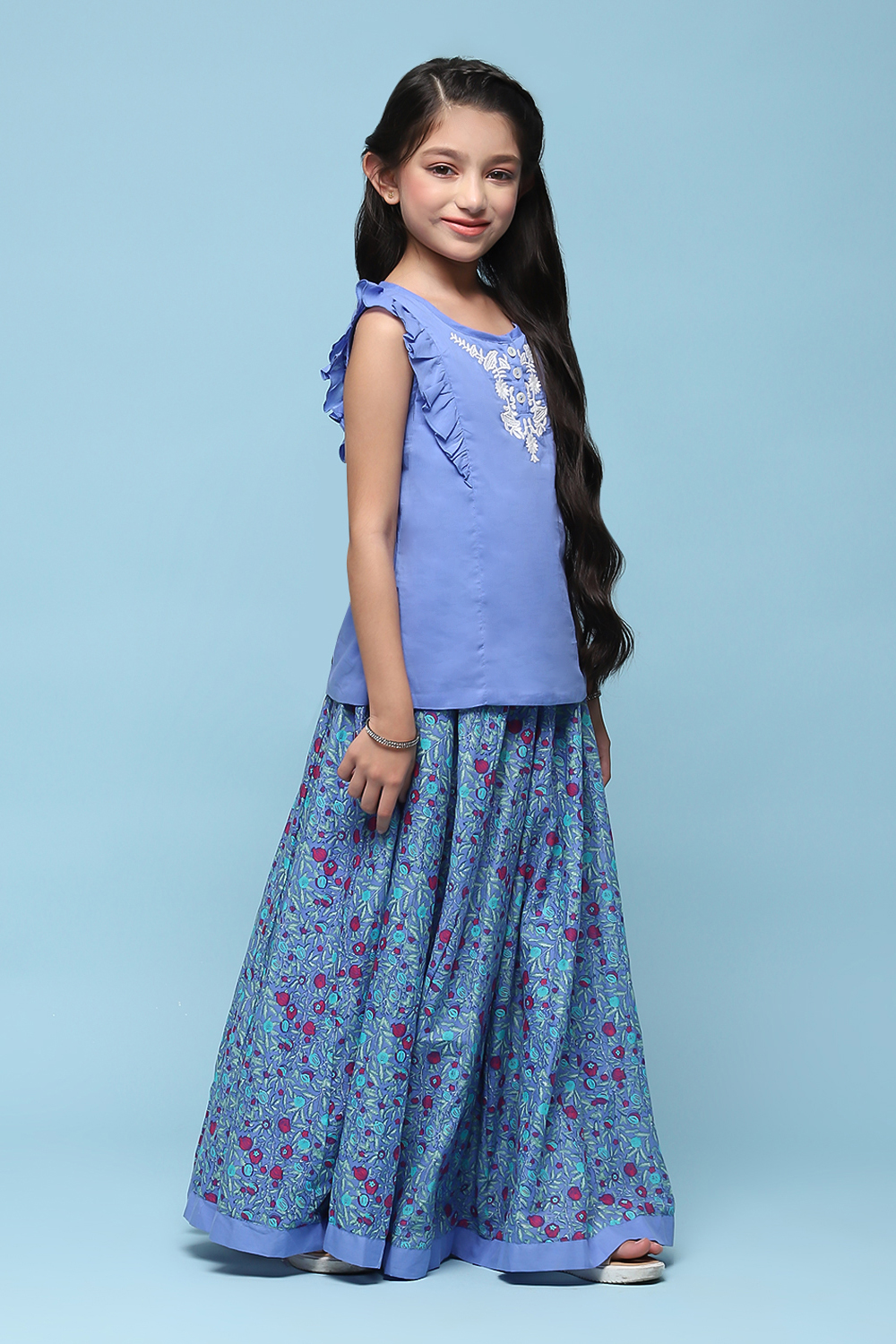 Purple Cotton Straight Printed Kurta Skirt Suit Set image number 5