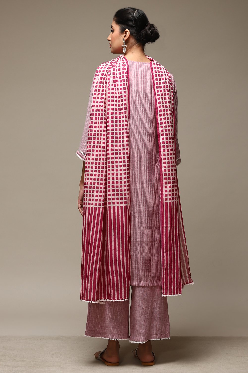 Red Cotton Blend Straight Kurta Palazzo Suit Set image number 4