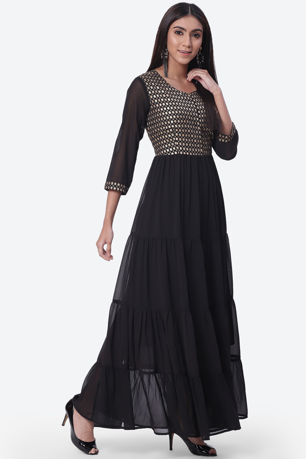 Red Art Silk Fusion Dress image number 3