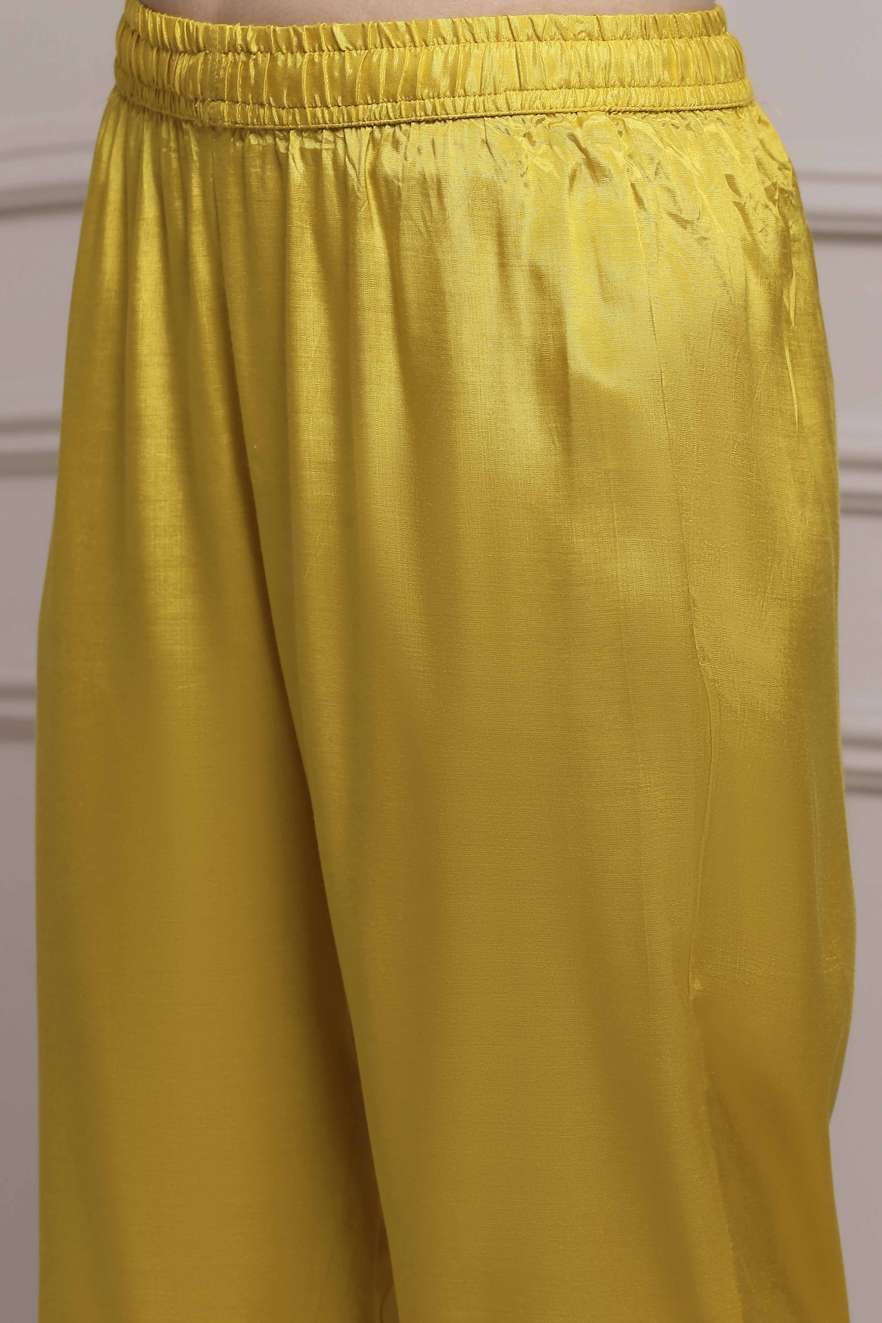 Lime Cotton Blend Printed Straight Suit Set image number 2