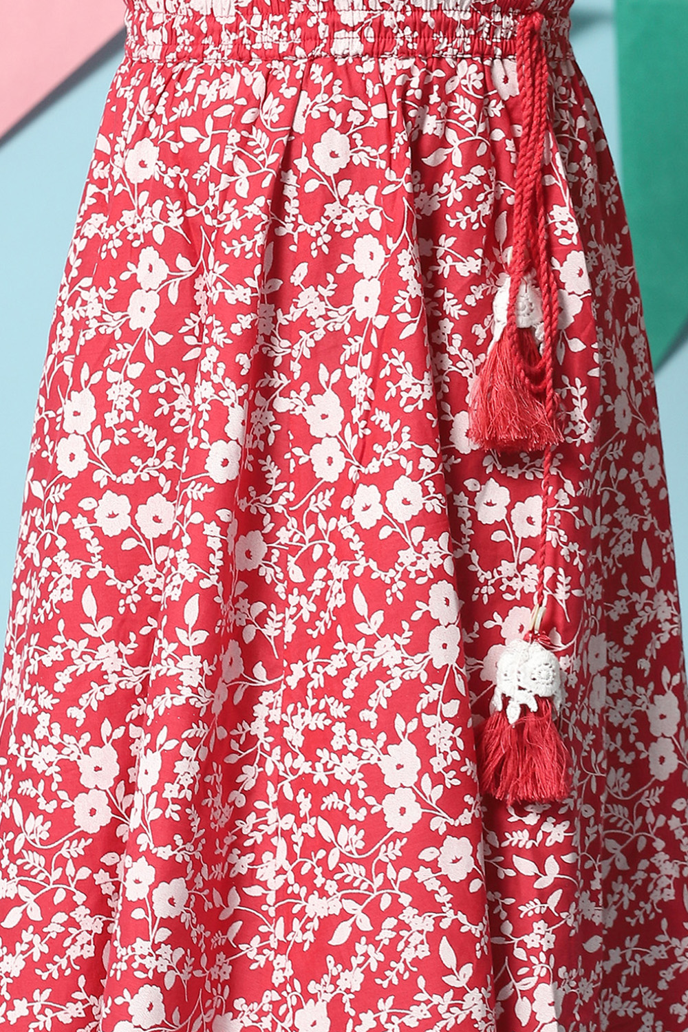 Red Cotton Short Top Lehenga Set image number 2