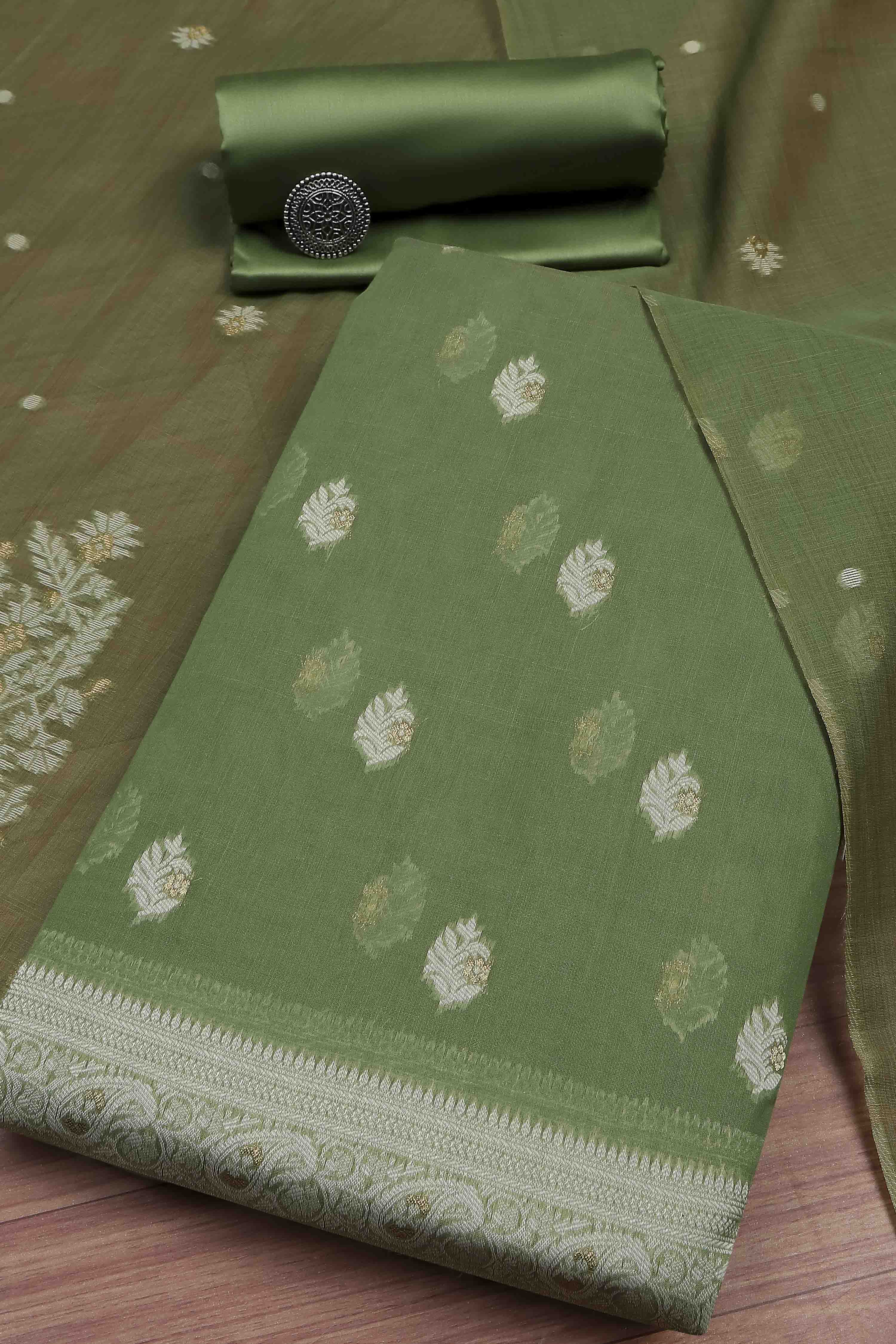 Pink Cotton Jamdani Unstitched Suit Set image number 0