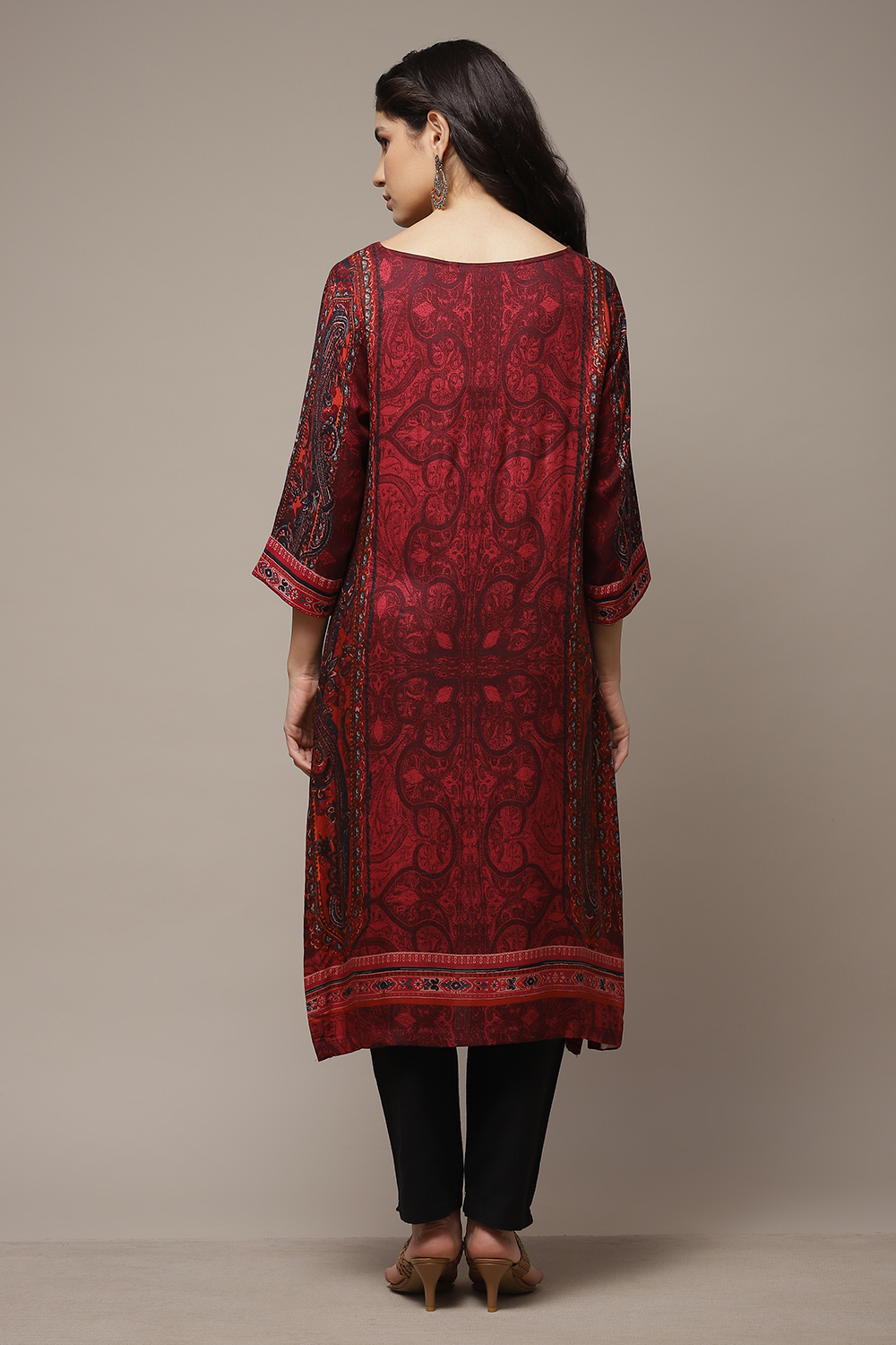 Red Viscose A-Line Printed Kurta image number 2
