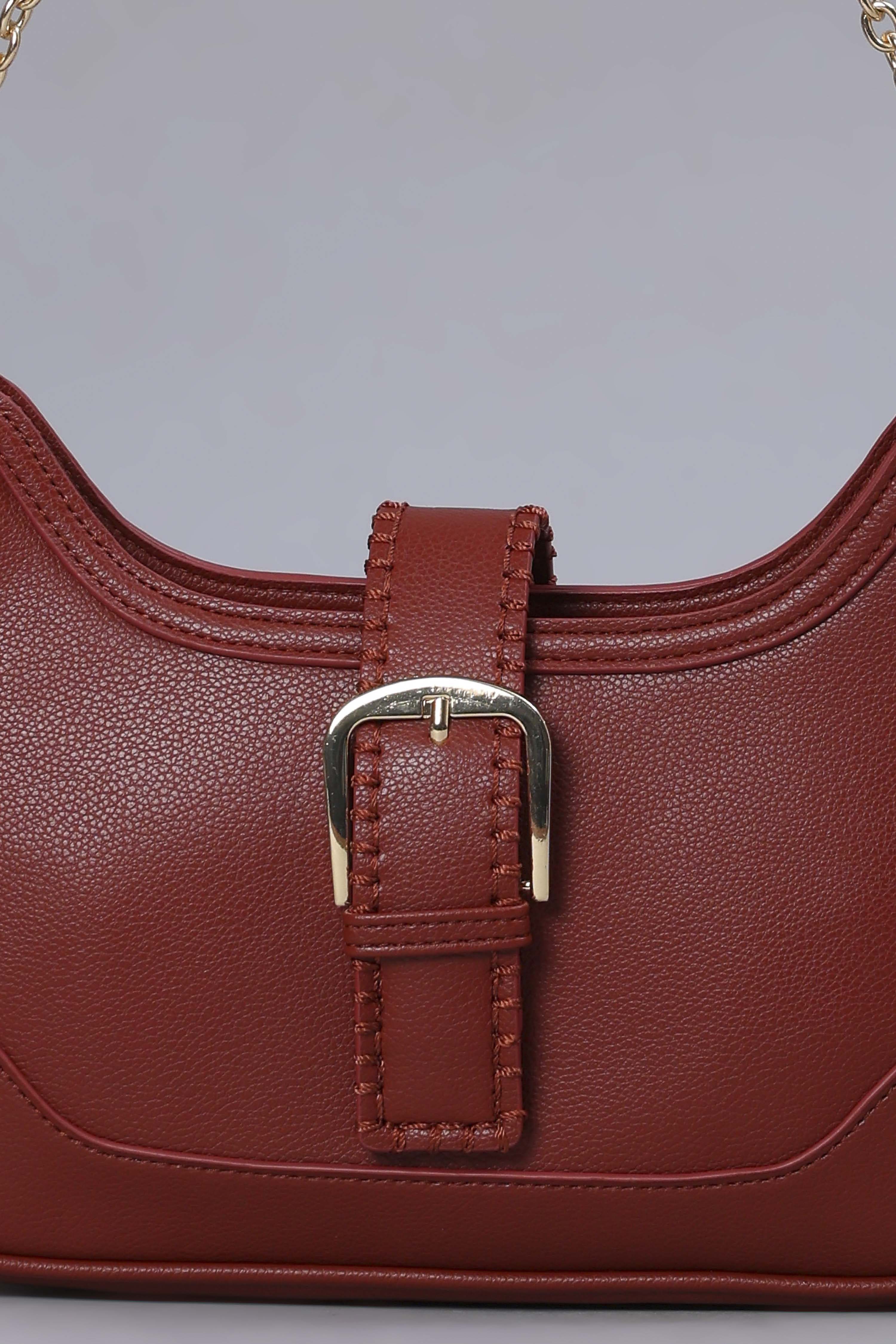 Maroon PU Shoulder Bag image number 6