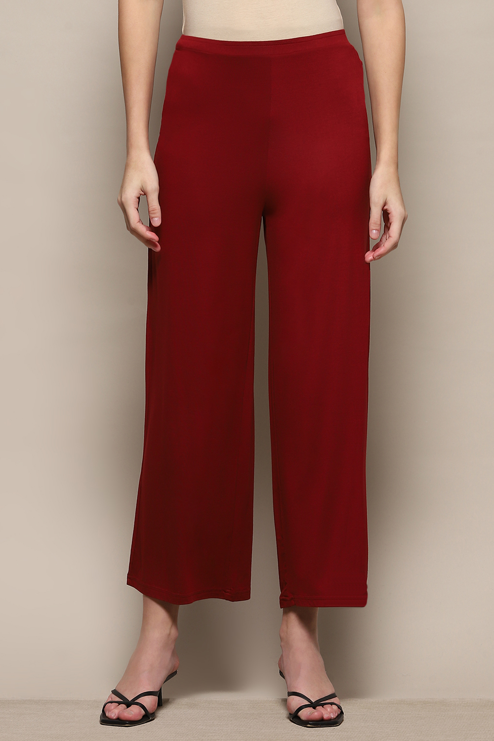 Beige Viscose Blend Solid Palazzo image number 5