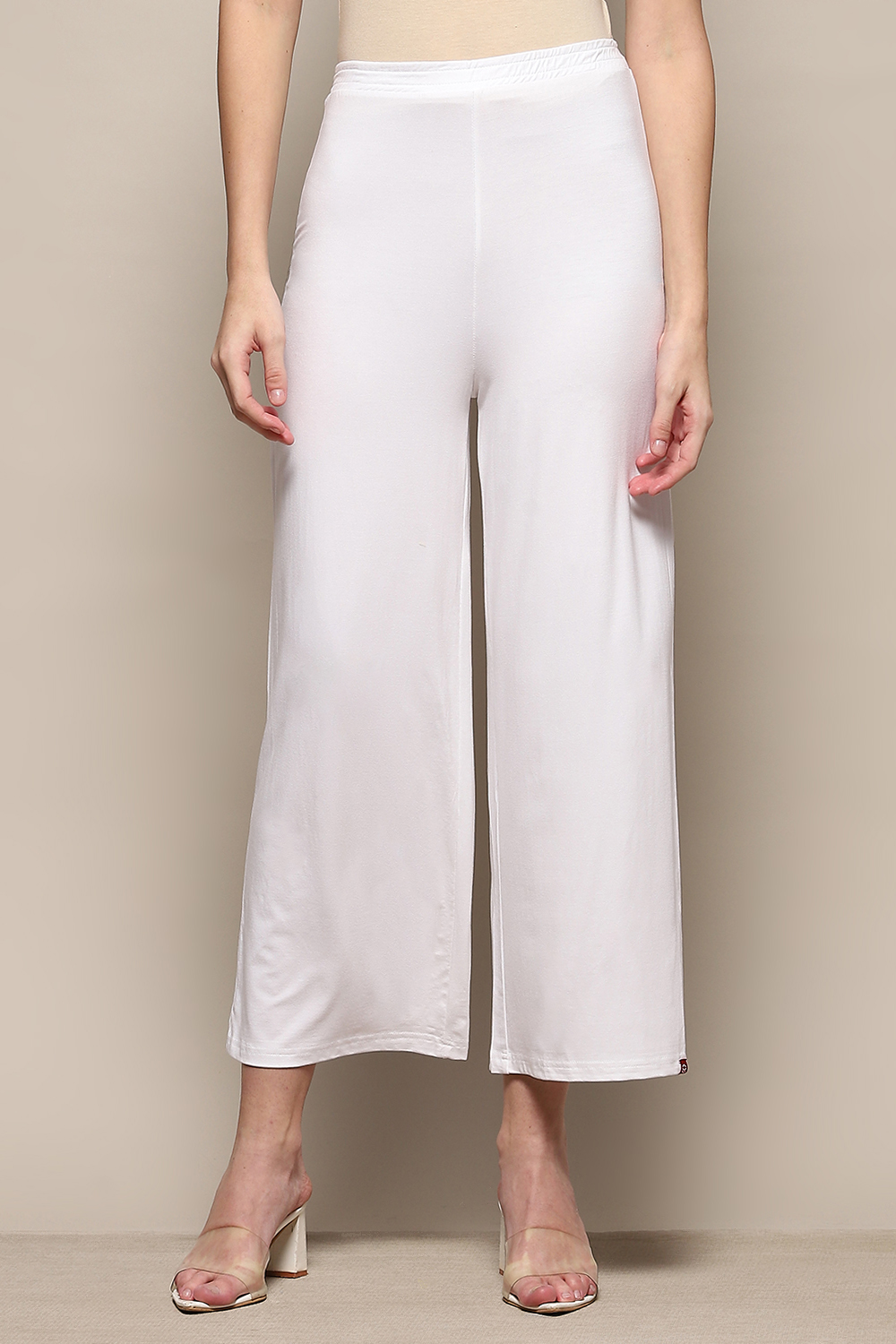 Beige Viscose Blend Solid Palazzo image number 5