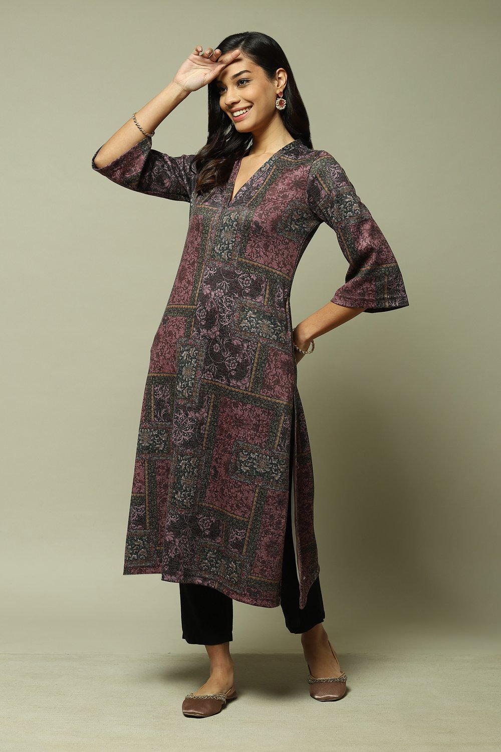 Oil Pink Straight Printed Kurta image number 0