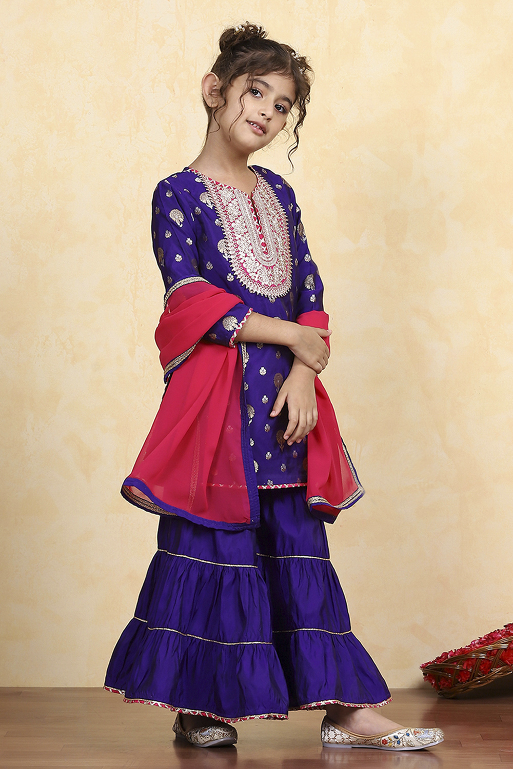 Purple Brocade Yarndyed Straight Sharara Suit Set image number 5