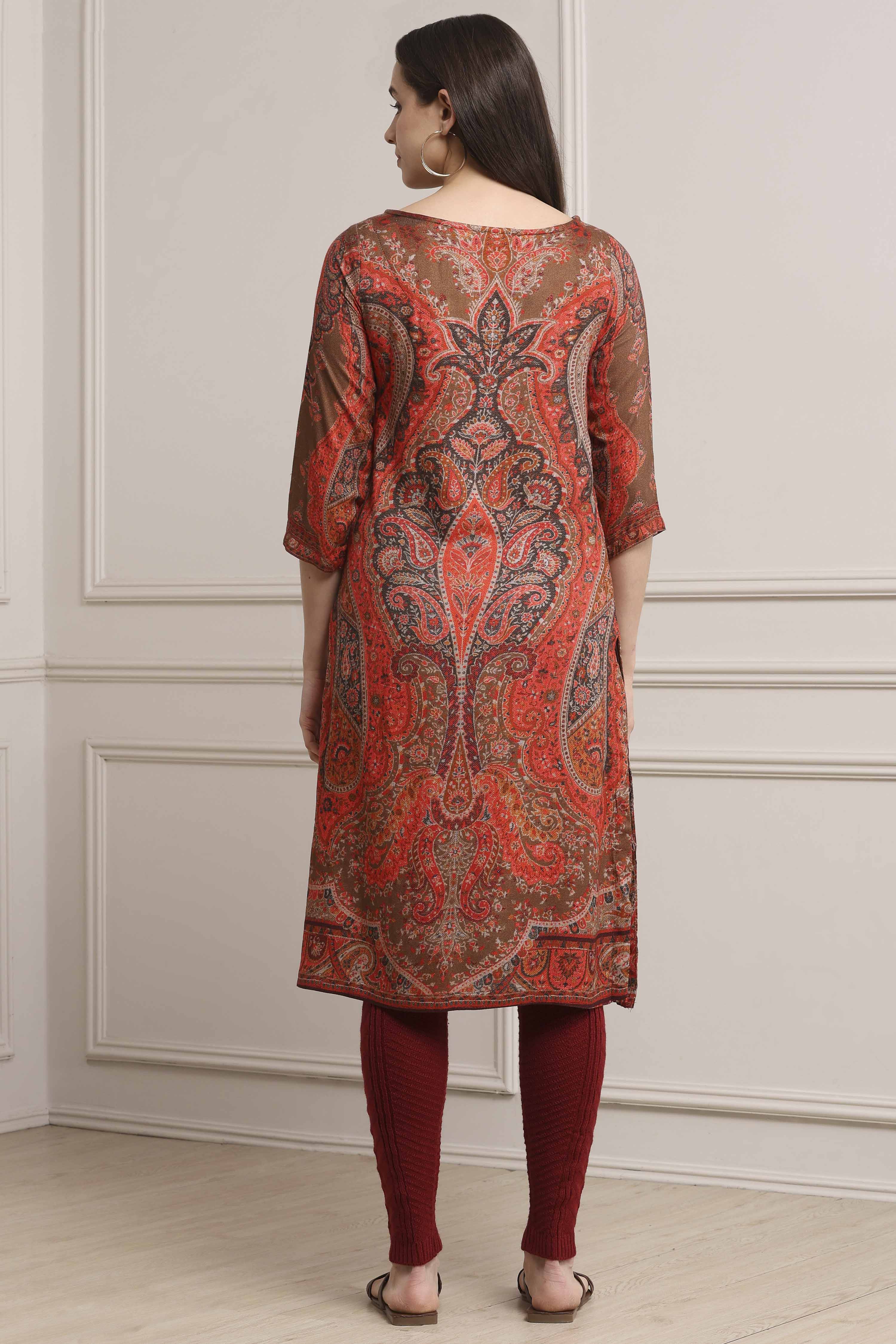 Beige Viscose Rayon Straight Kurta Pants Set image number 4