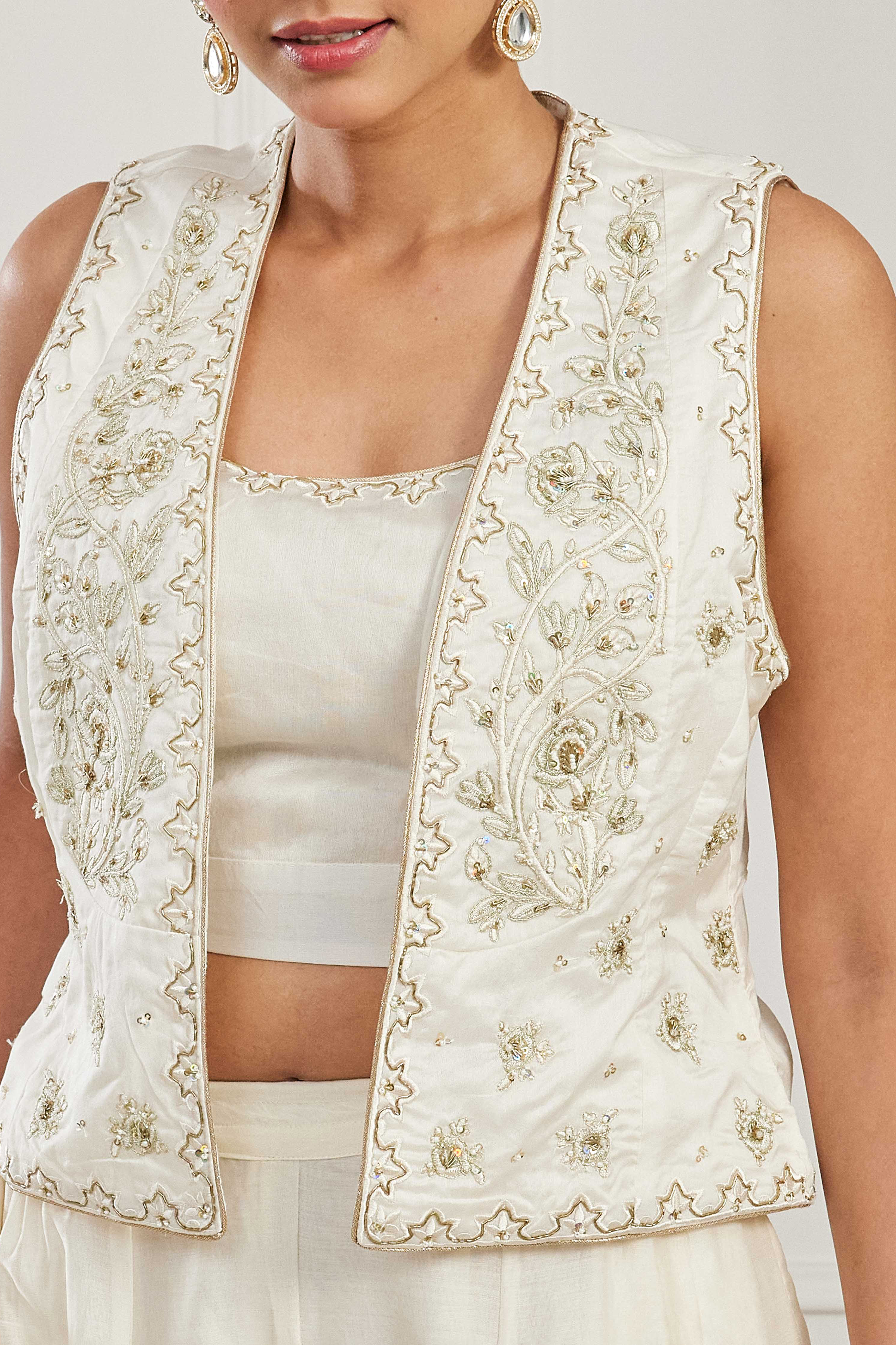 Off White Silk Chanderi Embroidered Co-Ord Set image number 1