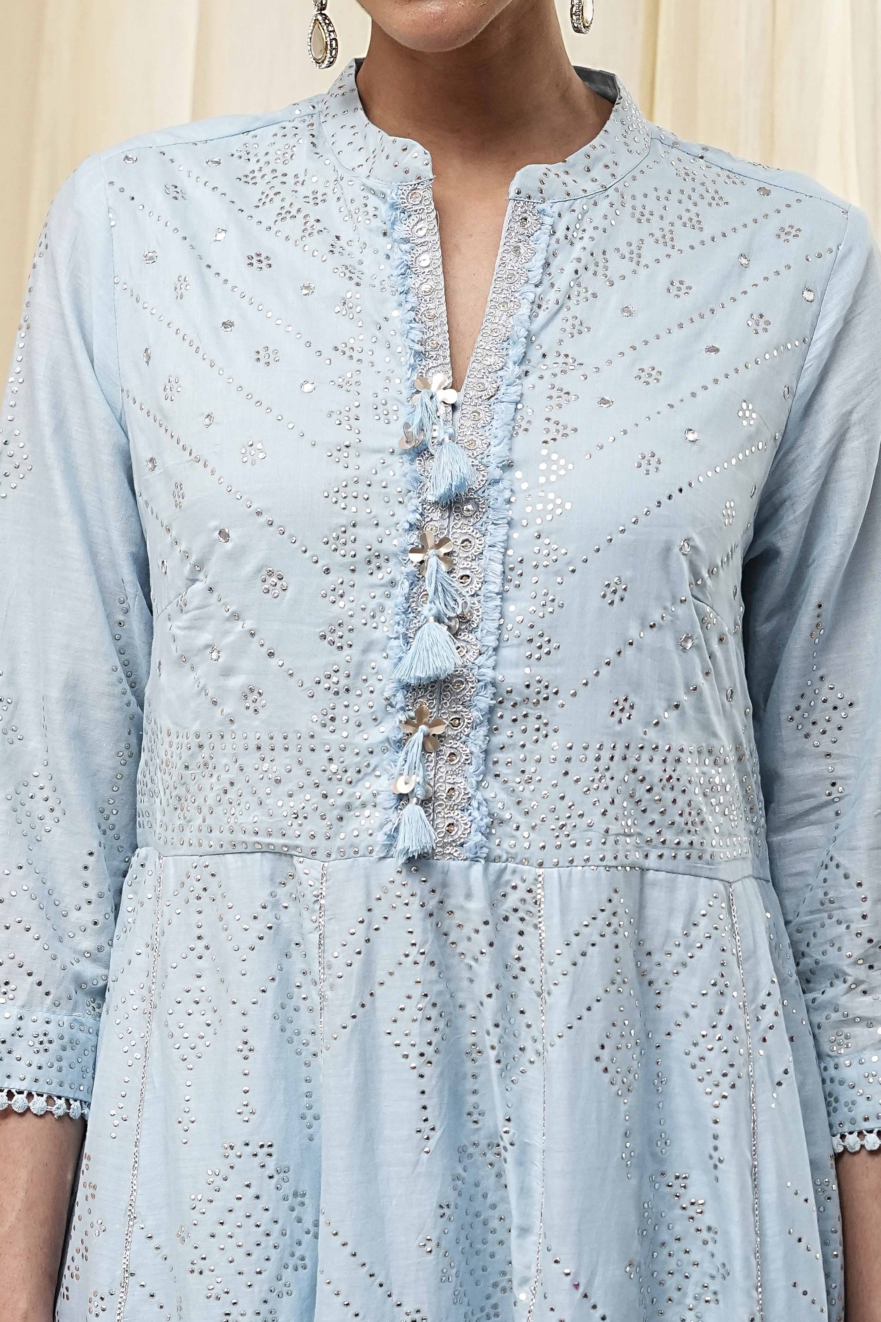 Off-White Cotton Embellished Anarkali Suit Set image number 1