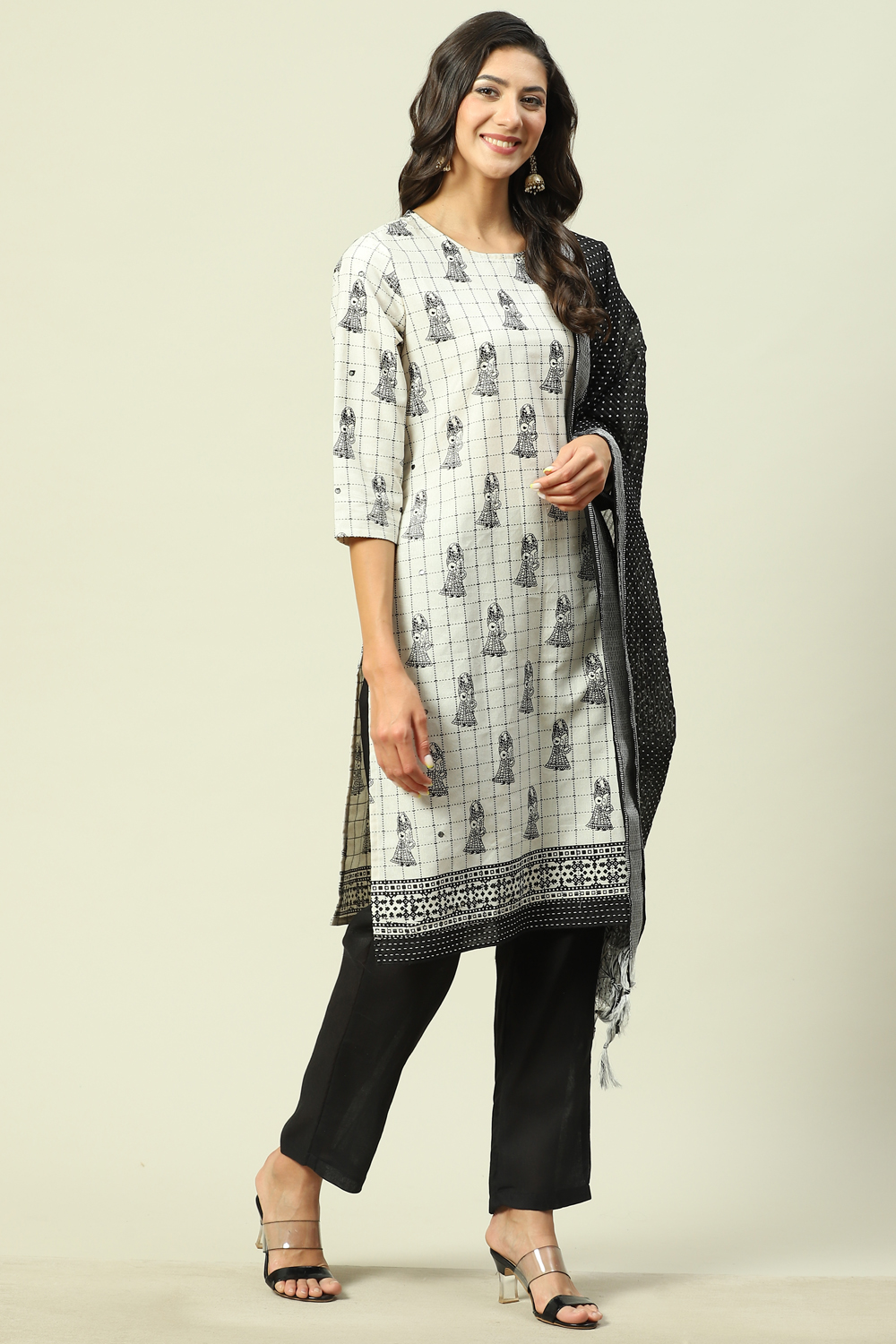 White Cotton Machine Embroidered Unstitched Suit Set image number 0