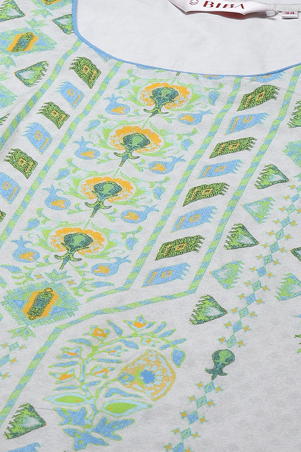 Blue Cotton Straight Printed Kurta image number 1