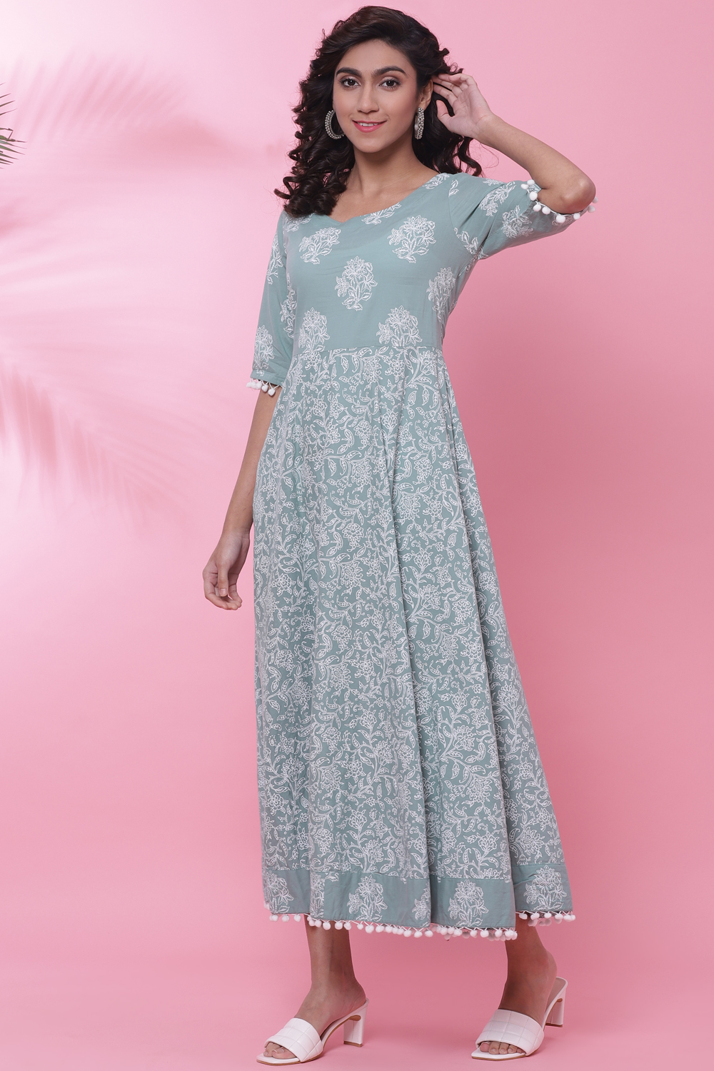Onion Pink Cotton Printed Kurta Dress image number 2