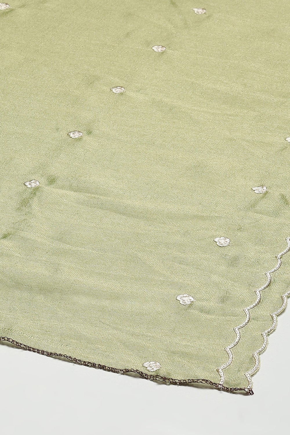 Olive Green Silk Blend Unstitched Suit Set image number 4