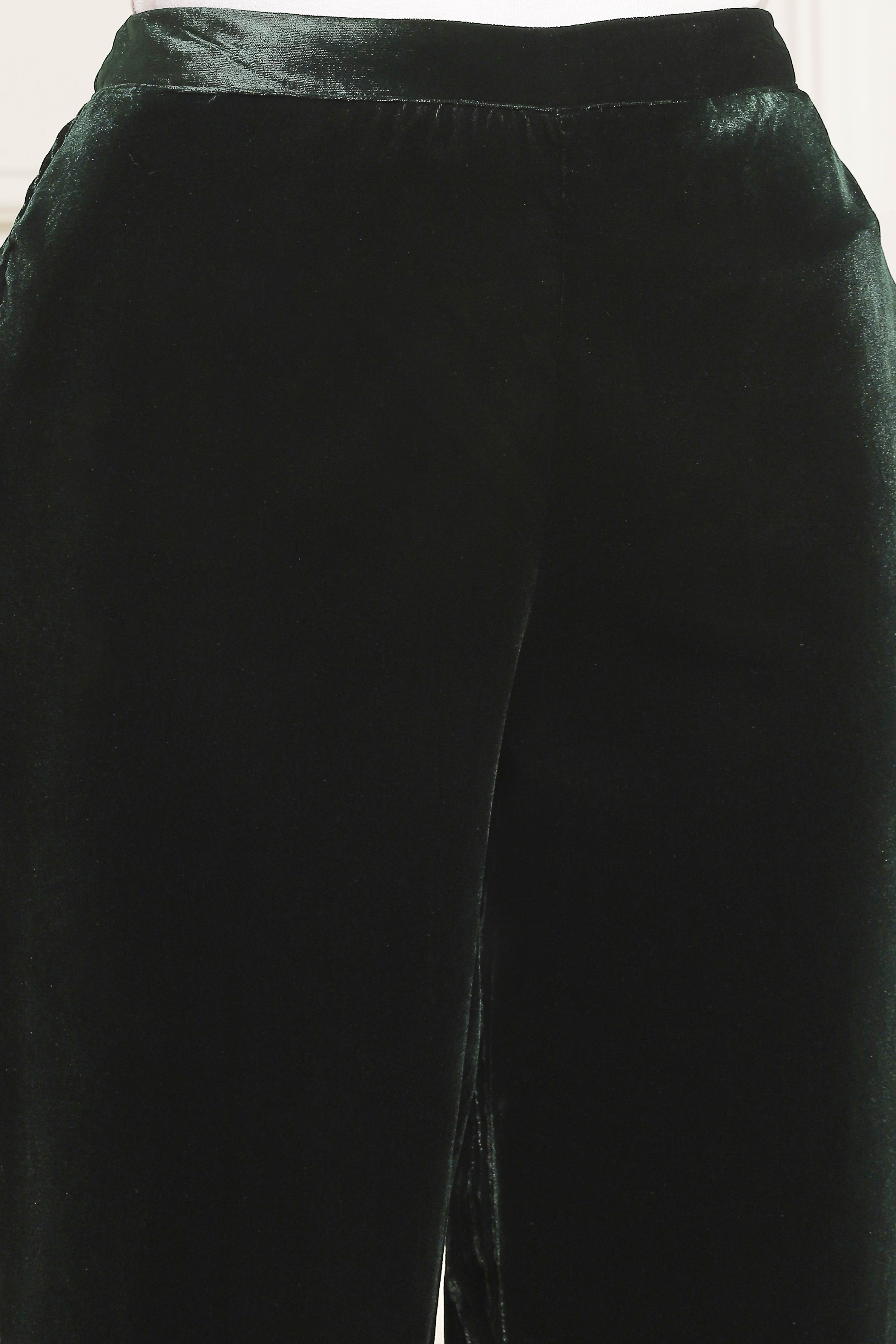 Dark Green Velvet Straight Winter Kurta Set image number 2