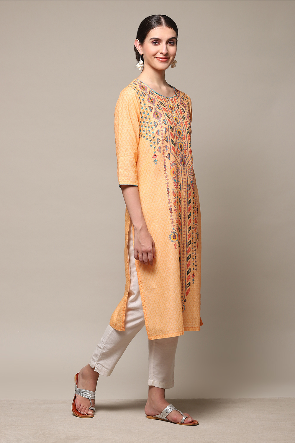 Blue Cotton Straight Printed Kurta image number 3