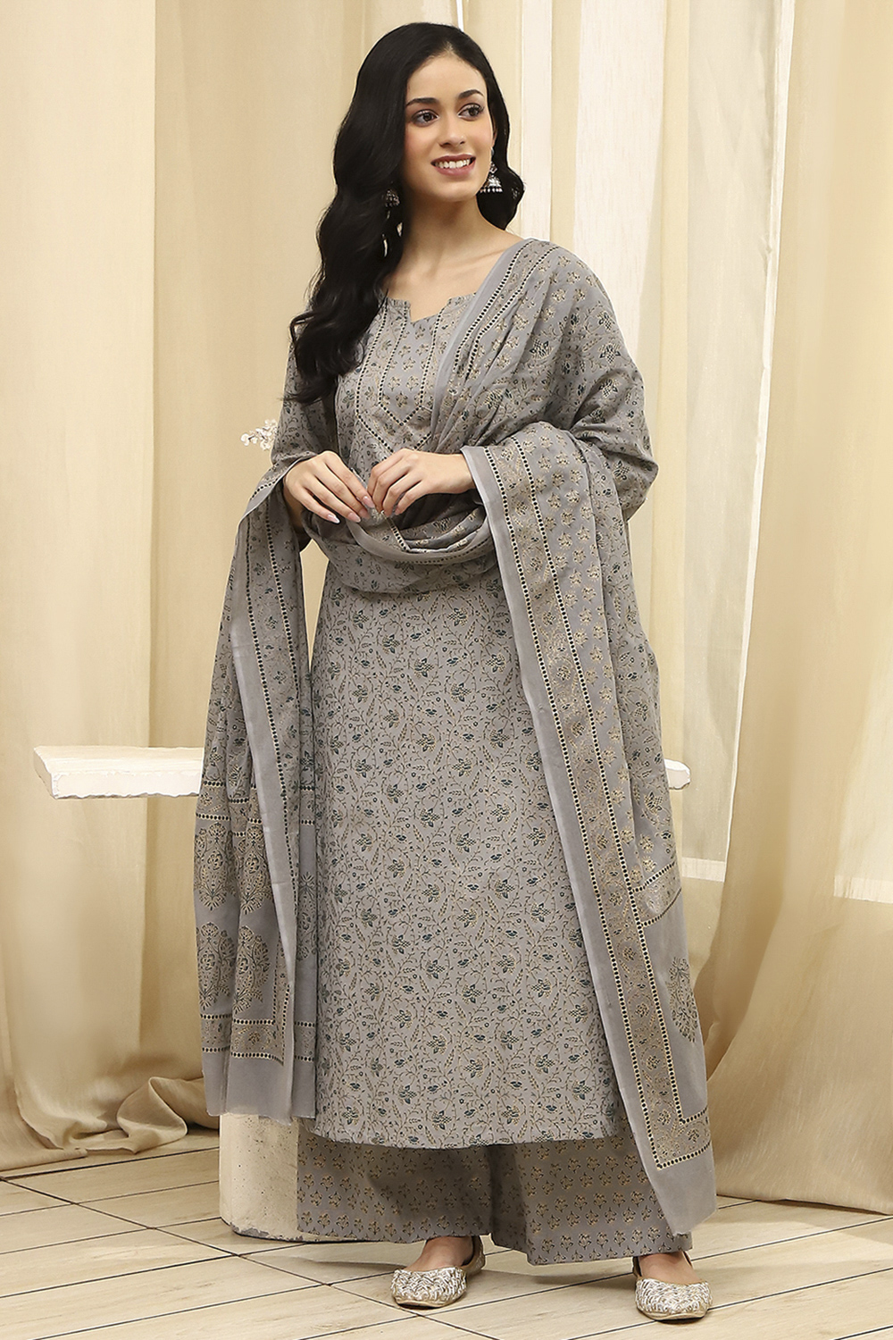 Assorted Cotton Hand Block Print Unstitched Suit Set image number 1