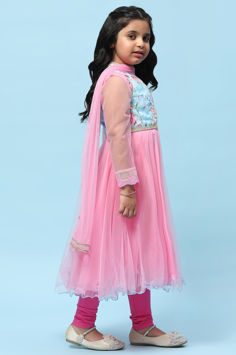 Pink Net Anarkali Kurta and Churidar Suit Set image number 6