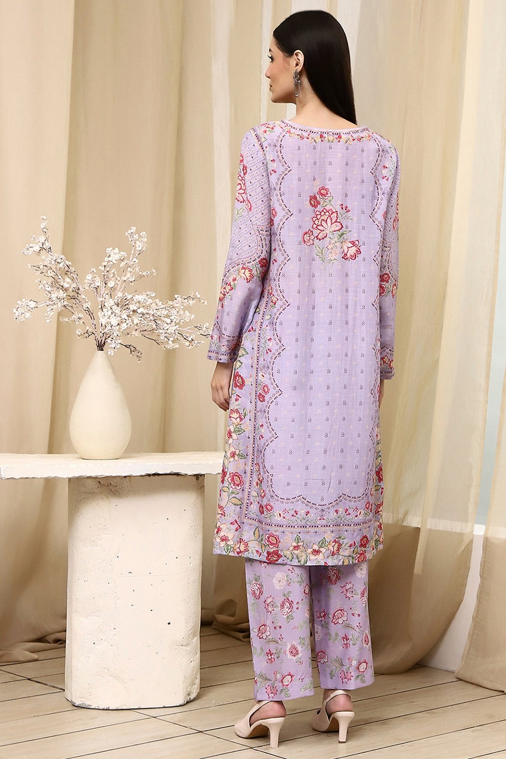 Purple Modal Blend Straight Suit Set image number 4