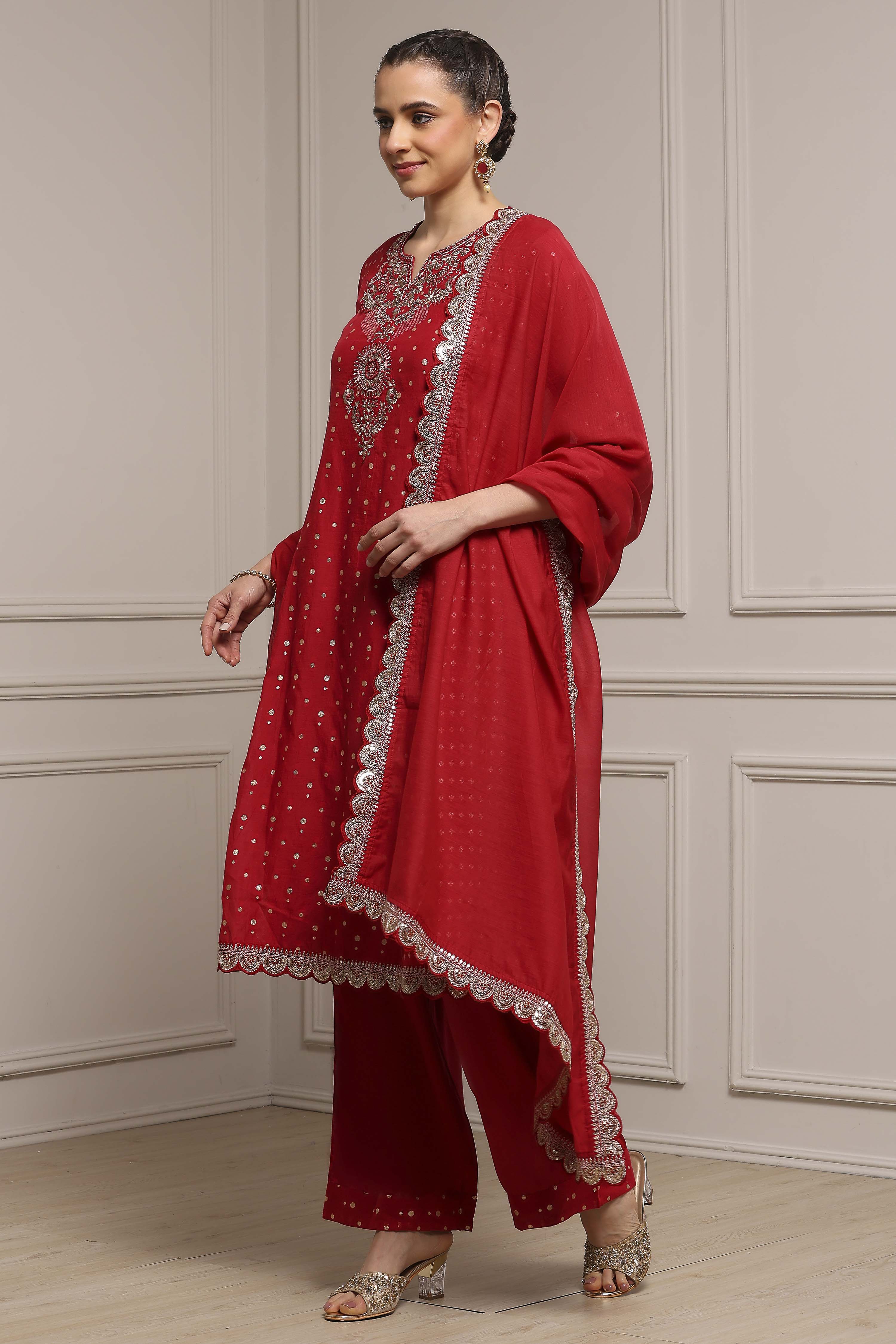 Lime Green Cotton A-Line Yarndyed Suit Set image number 3