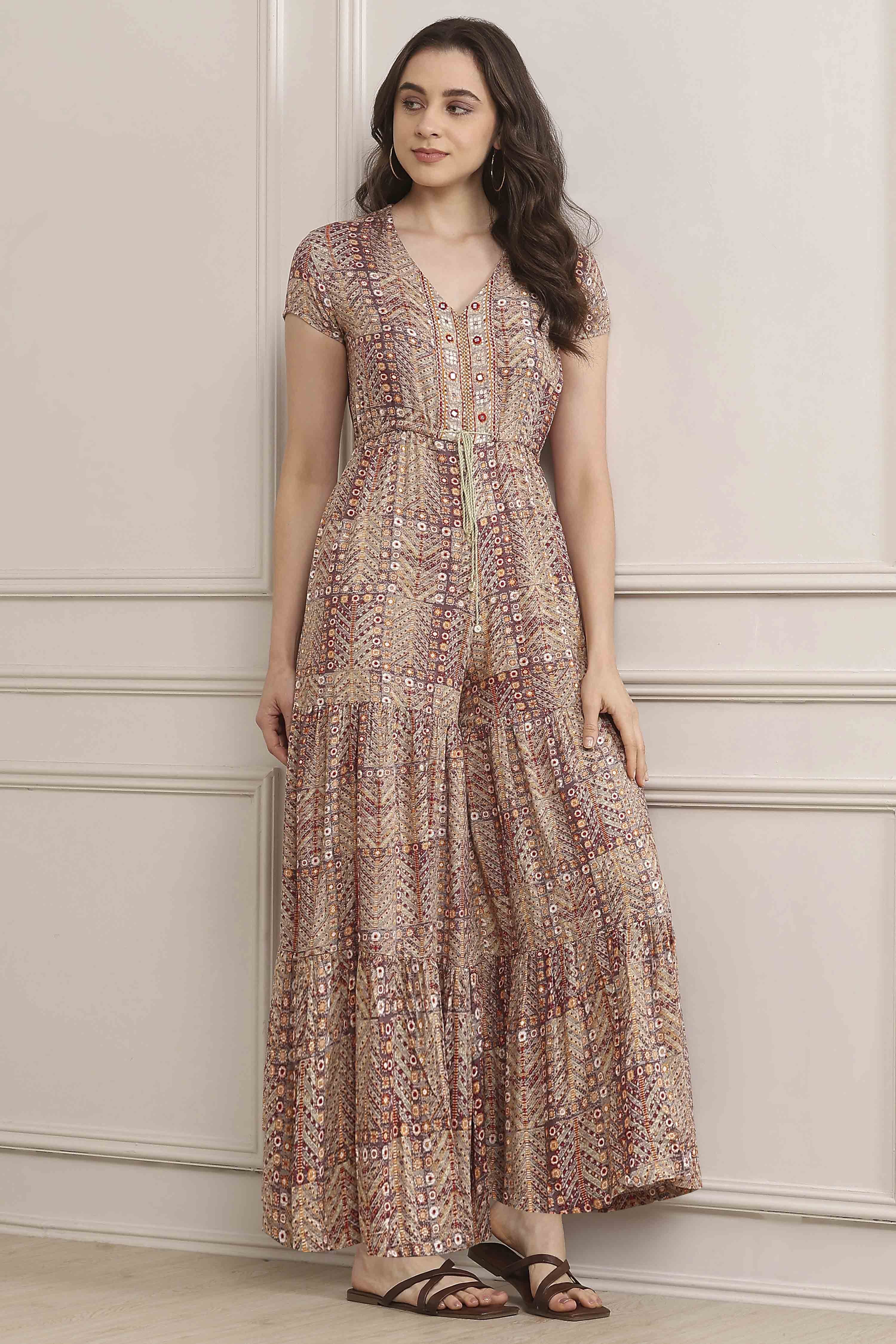 Purple LIVA Printed Jumpsuit image number 0