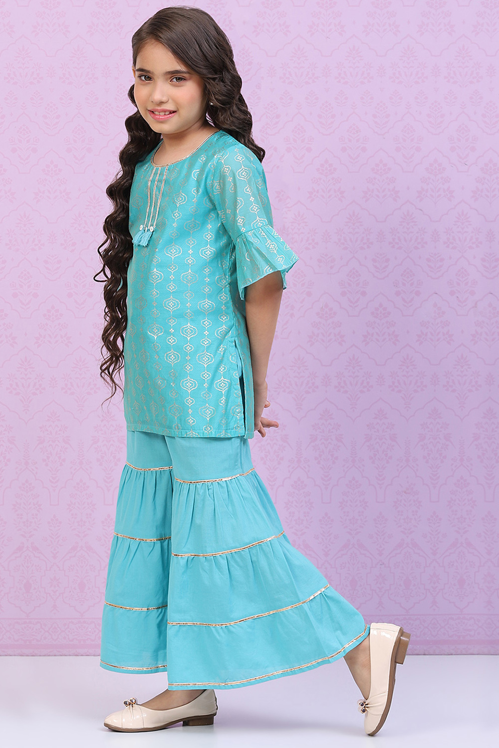 Pink Art Silk Straight Kurta Sharara Suit Set image number 3