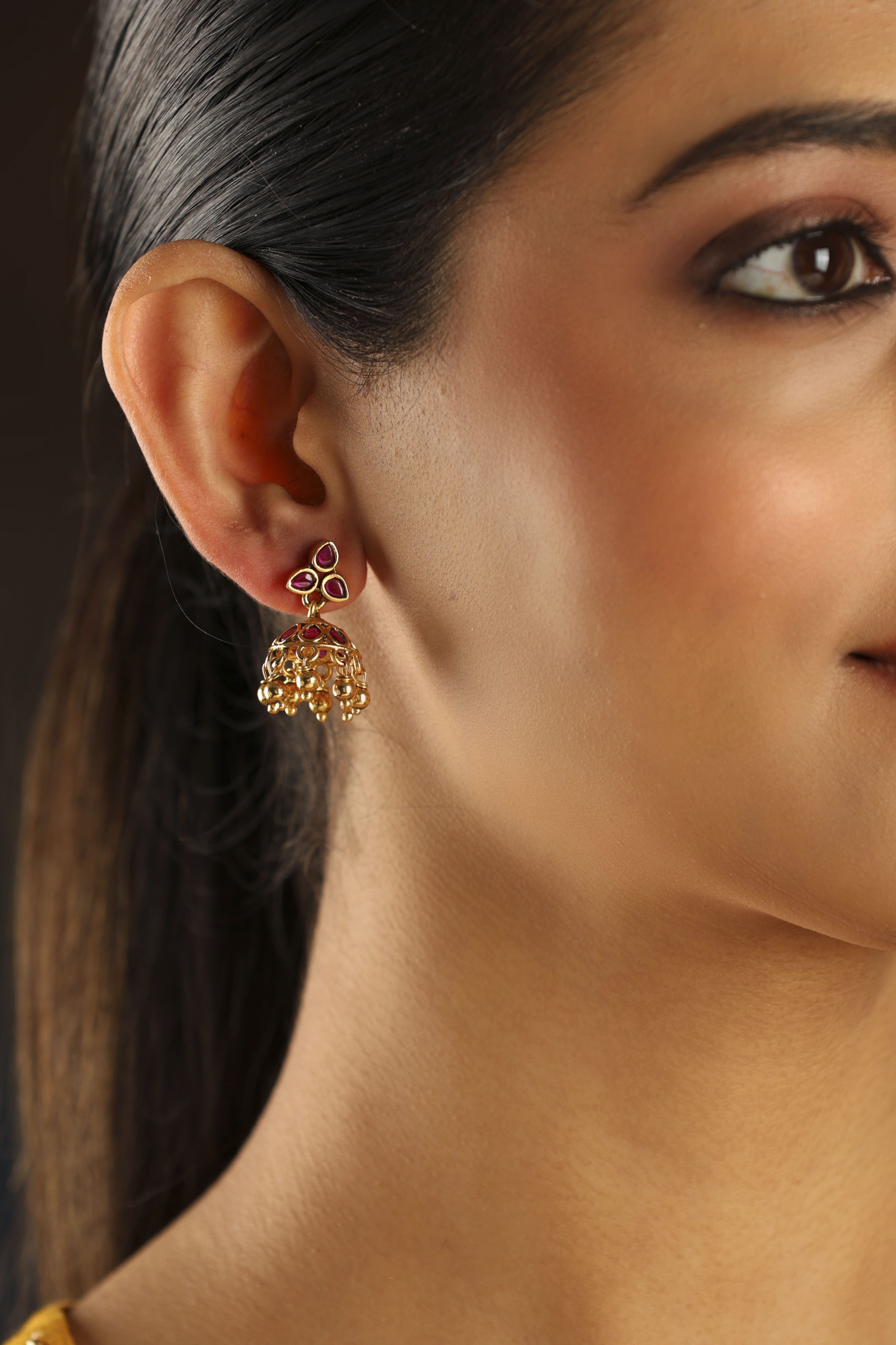 Dark Pink Brass Jhumka image number 1