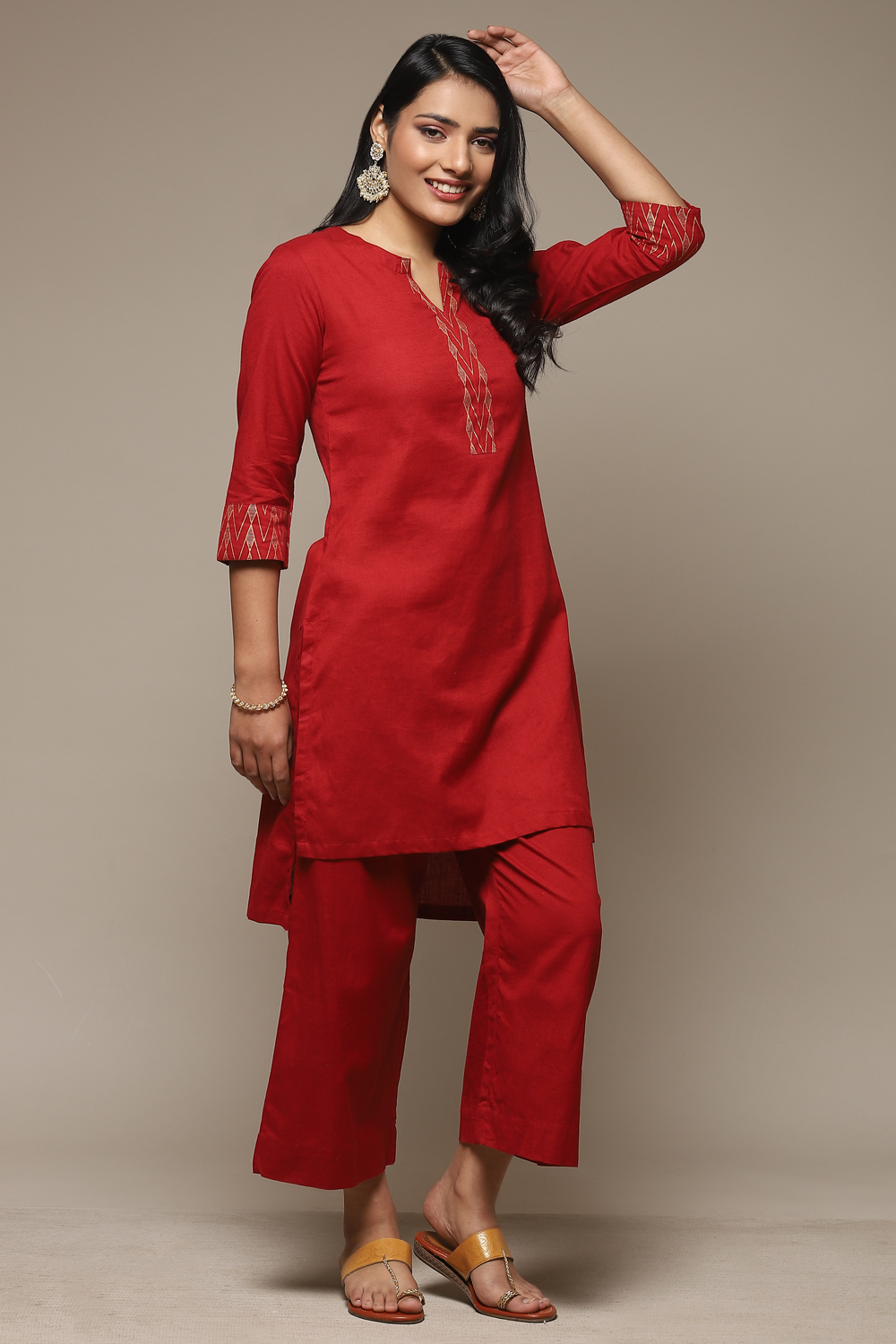 Blue Cotton Blend Straight Kurta Palazzo Suit Set image number 0