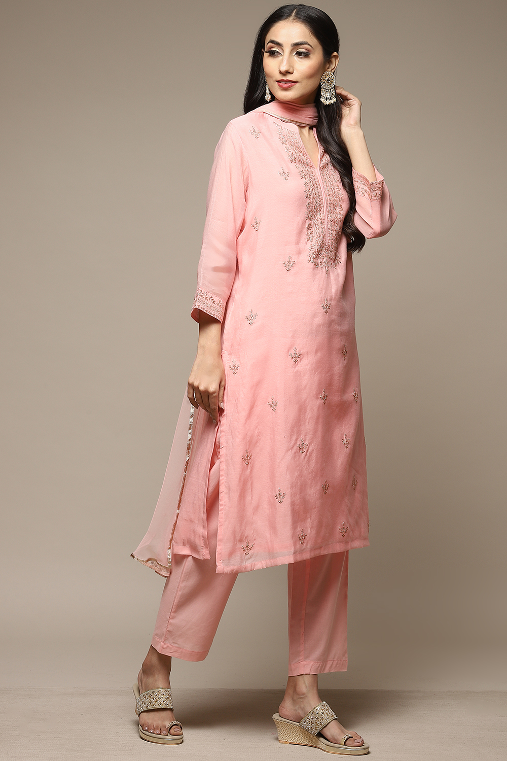 Yellow Cotton Blend Straight Kurta Suit Set image number 5