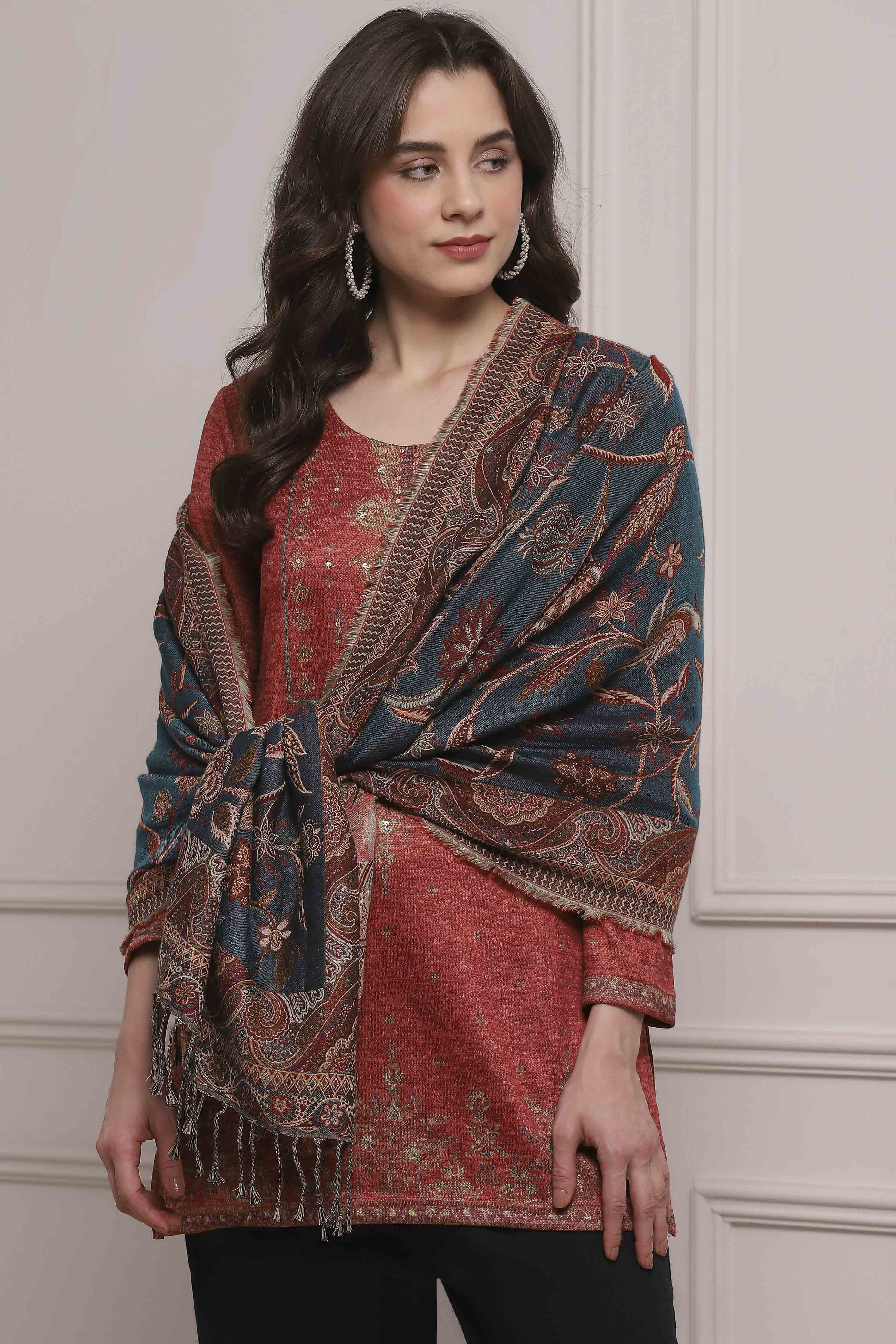 Black Yarn-Dyed Printed Winter Stole image number 0