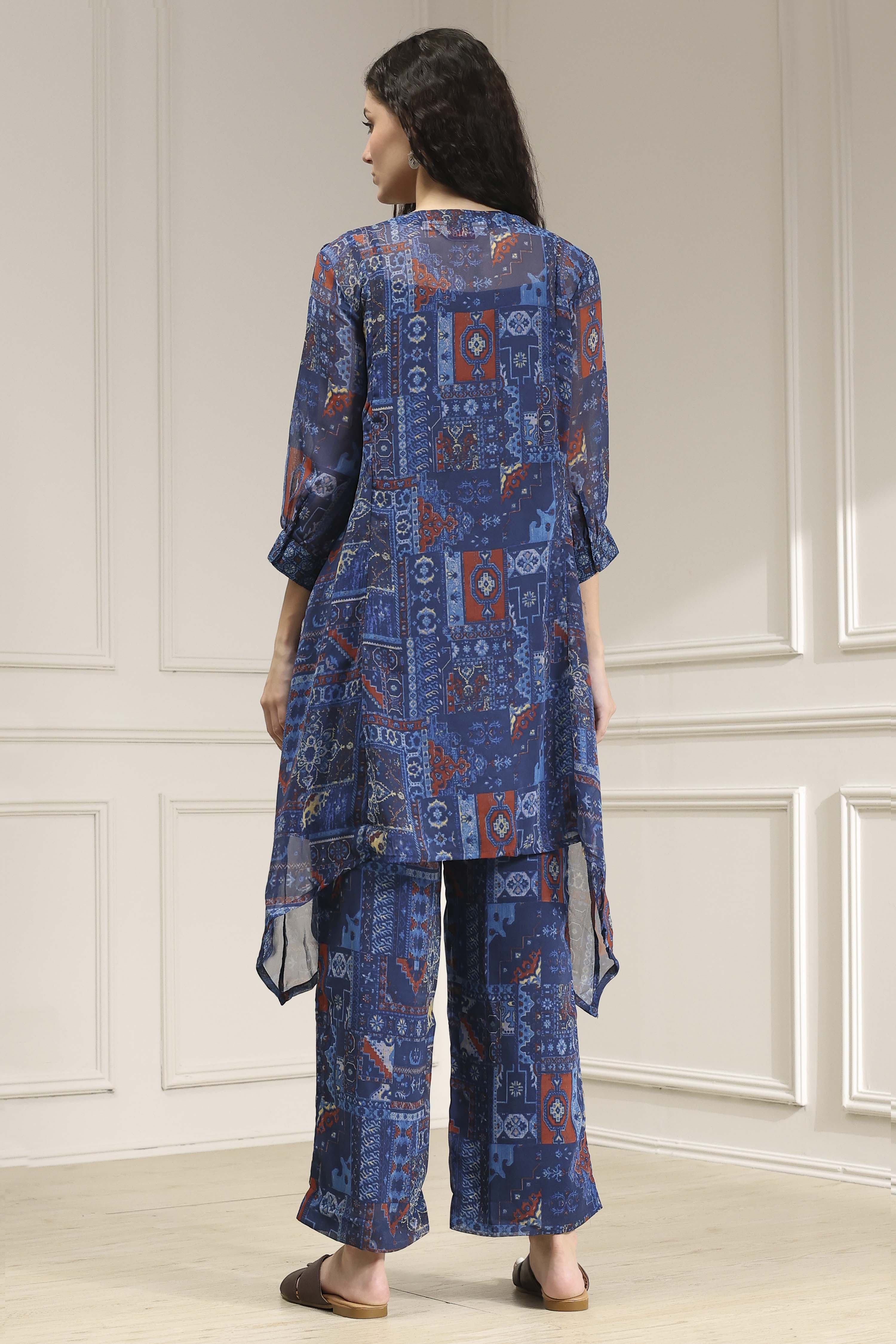 Blue Asymmetric Printed Co-ord Set image number 4