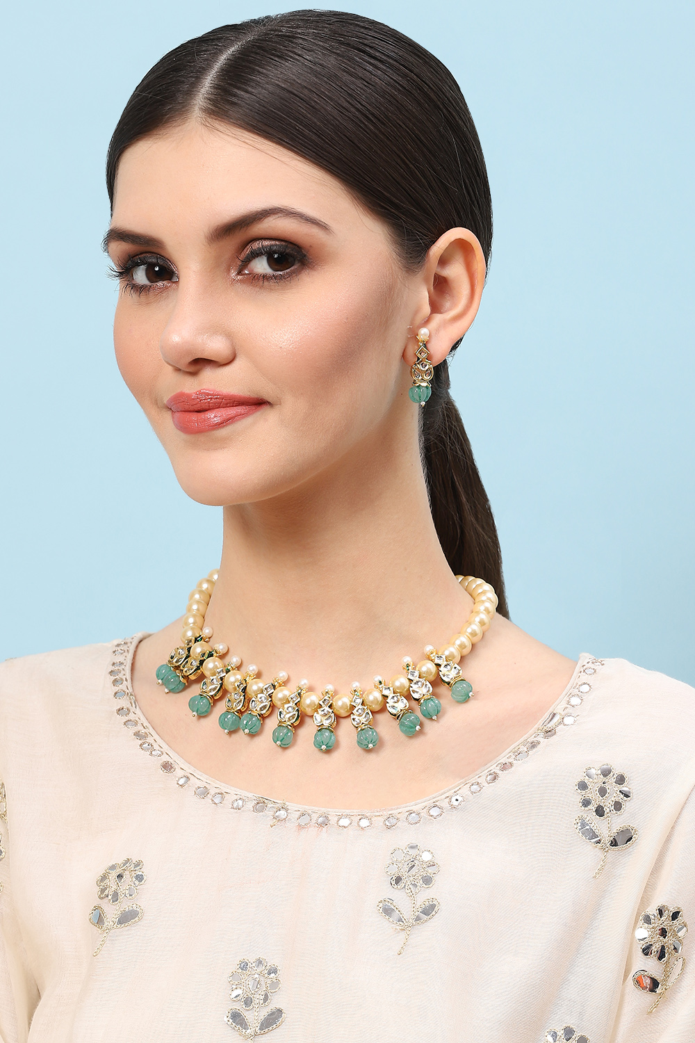 Mint Green Alloy Necklace Set image number 1