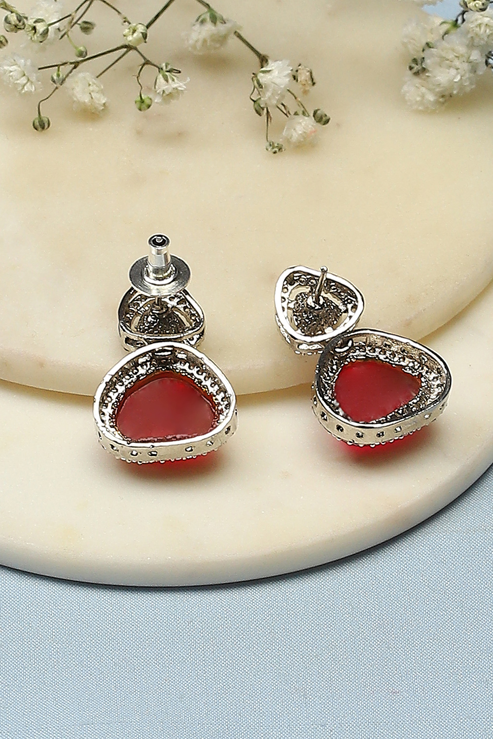 Red Stone Statement Earrings image number 2