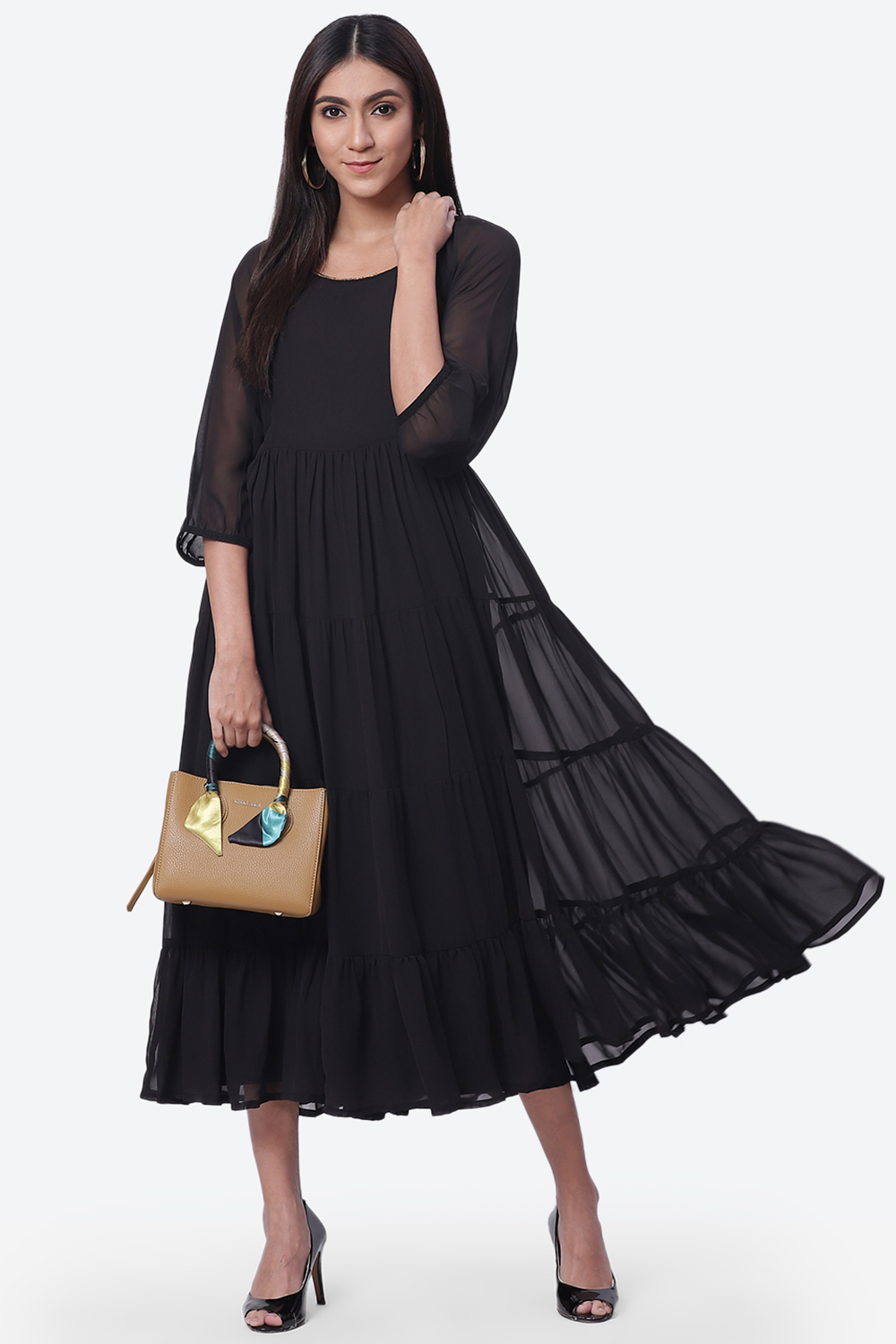 Black Art Silk Fusion Dress image number 5