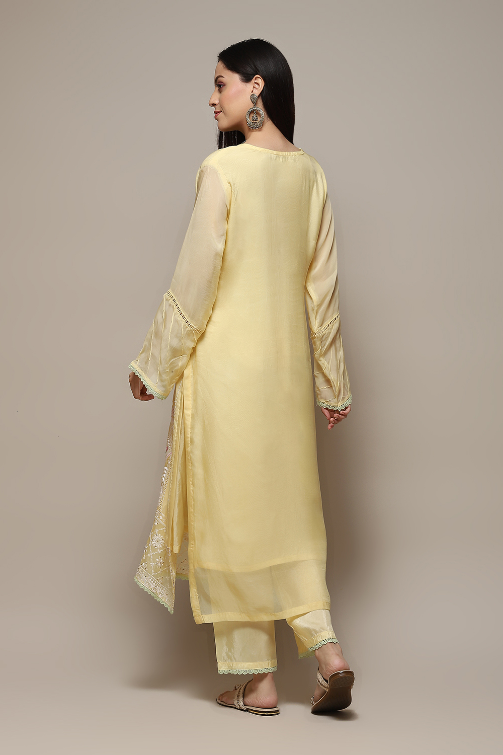 Yellow Organza Printed Unstitched Suit Set image number 5