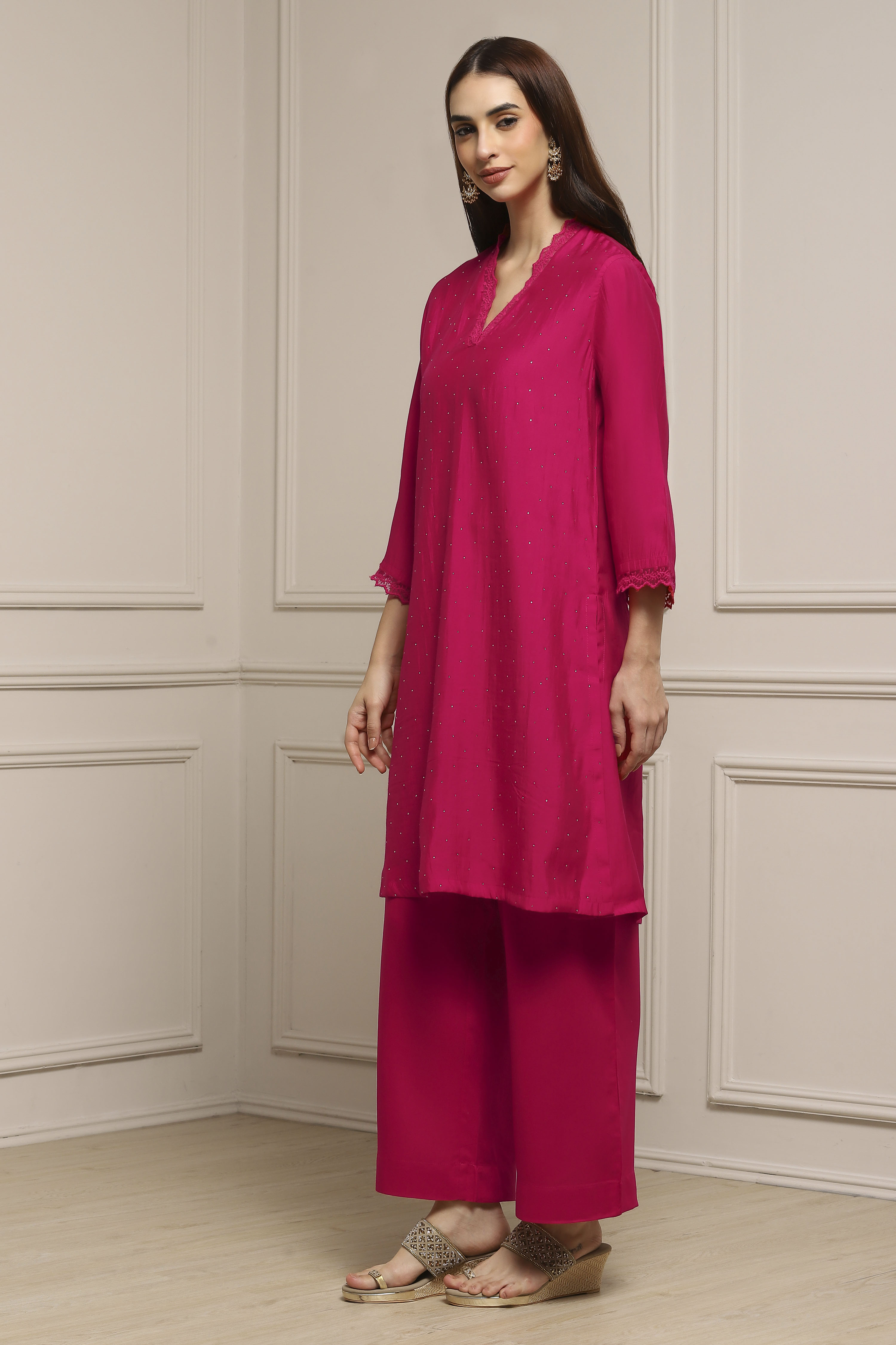 Red Viscose Blend Straight Kurta Set image number 2