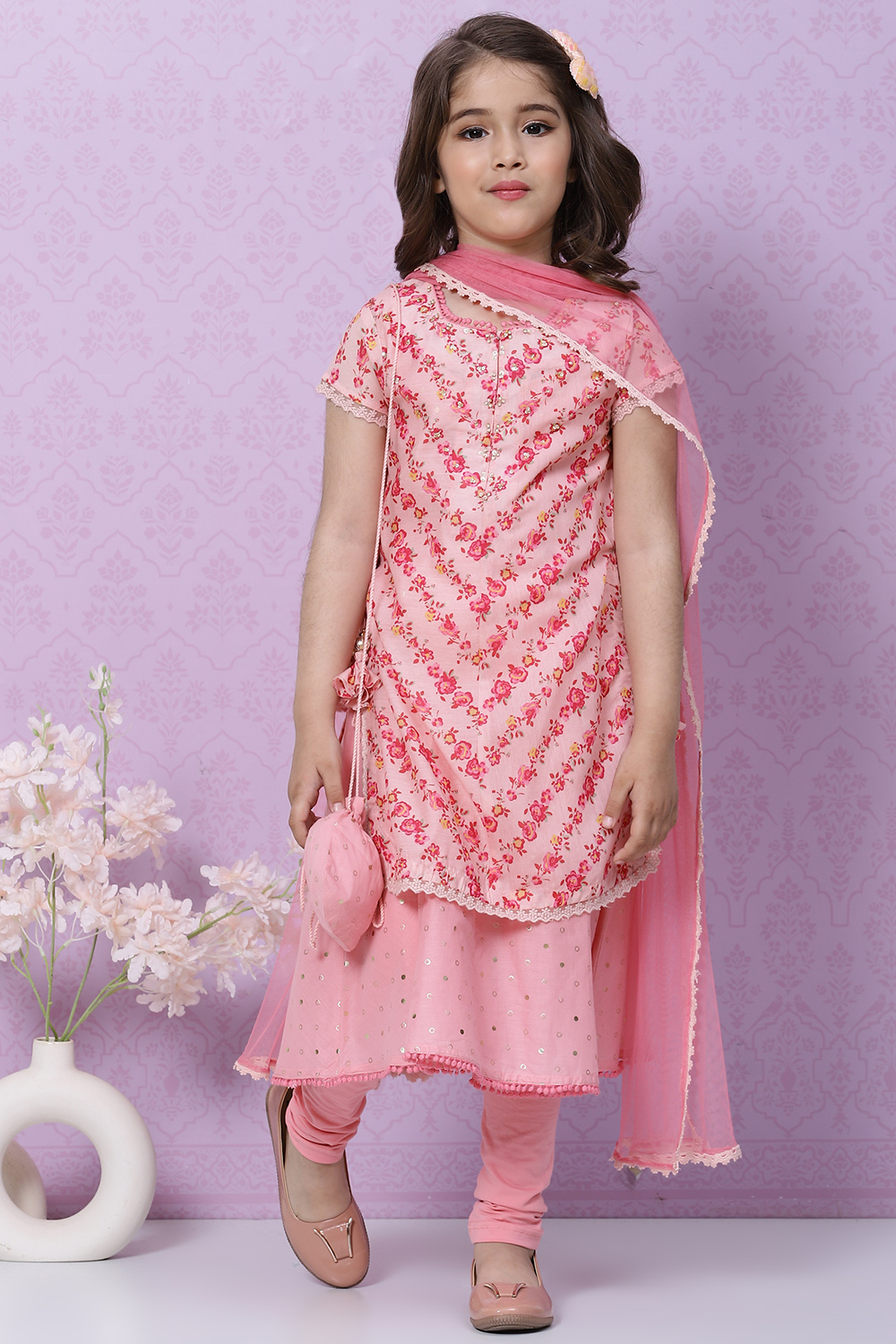 Pink Art Silk Straight Kurta Churidar Suit Set image number 0